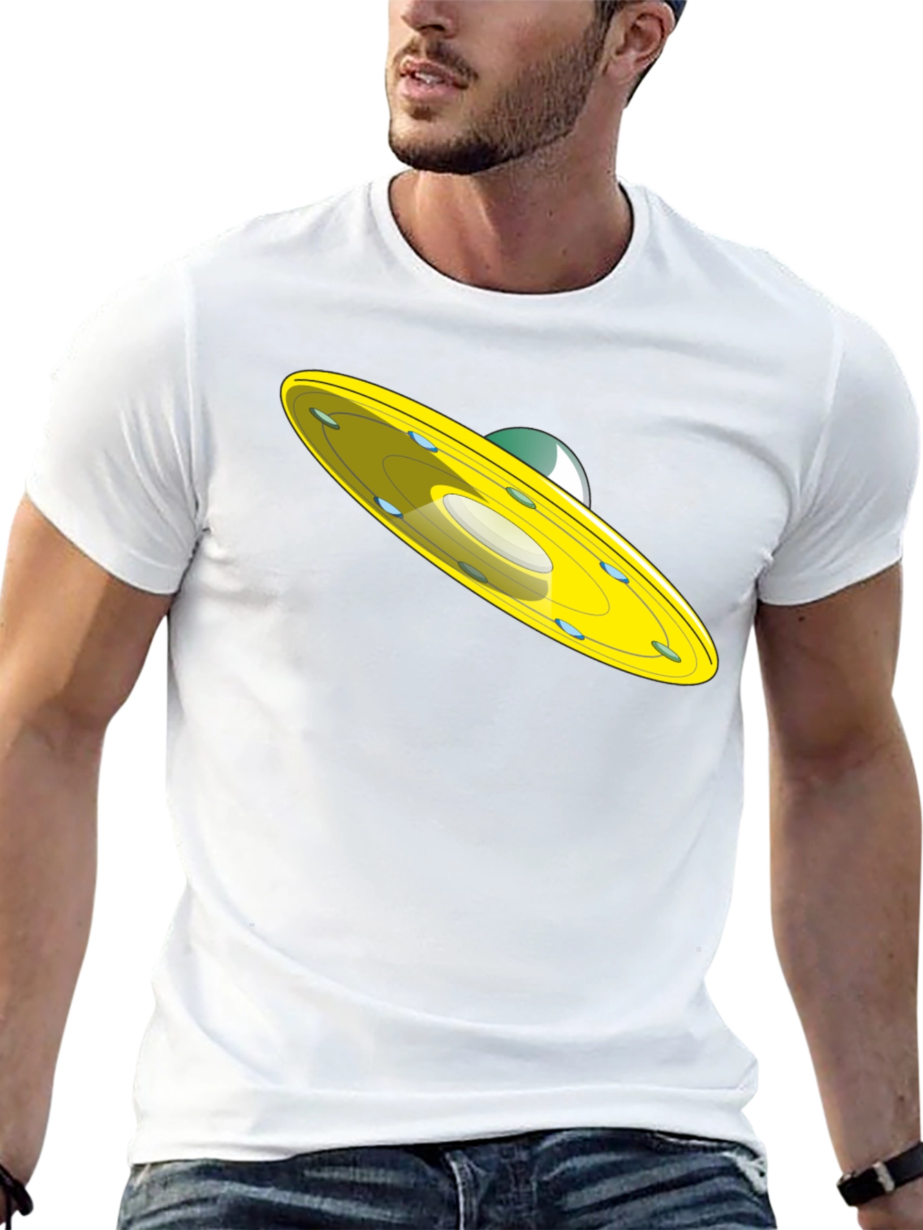UFO Graphic Tee - Black Cotton Blend Casual Shirt