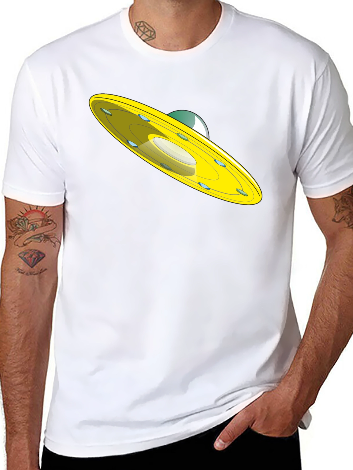 UFO Graphic Tee - Black Cotton Blend Casual Shirt