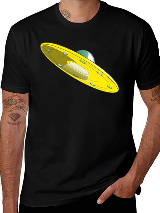 UFO Graphic Tee - Black Cotton Blend Casual Shirt