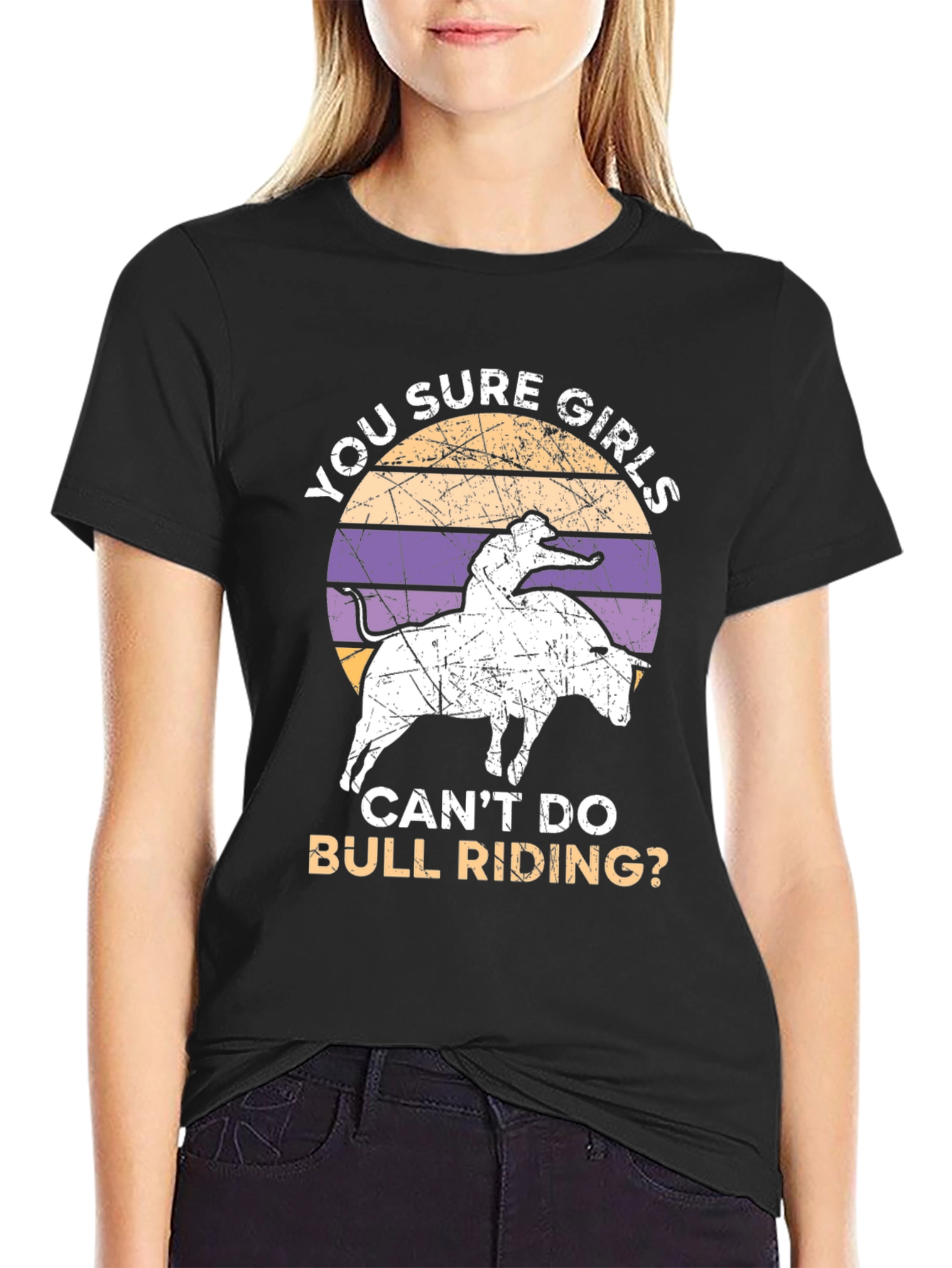Funny Womens Bull Riding Graphic Tee