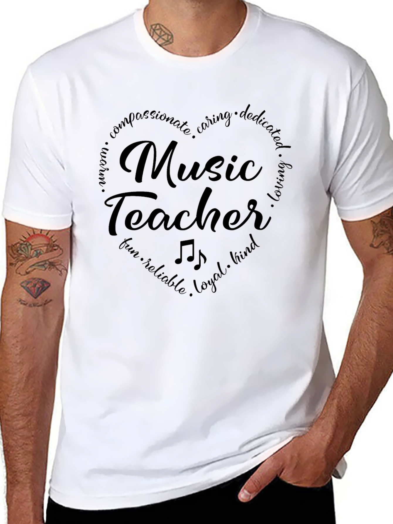Music Teacher Heart T-Shirt - Compassionate & Caring