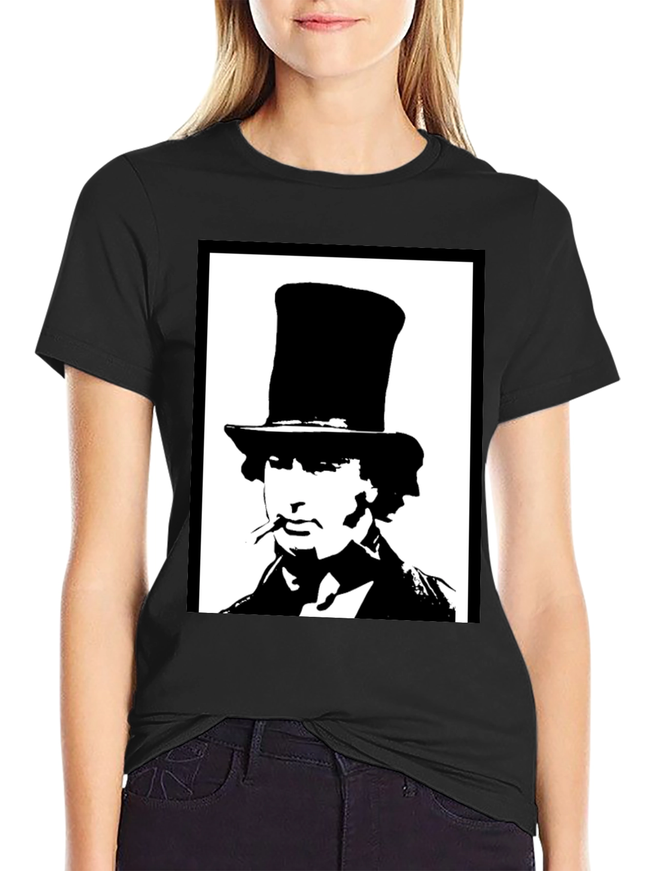 Top Hat Man Graphic Tee - Stylish Black T-Shirt