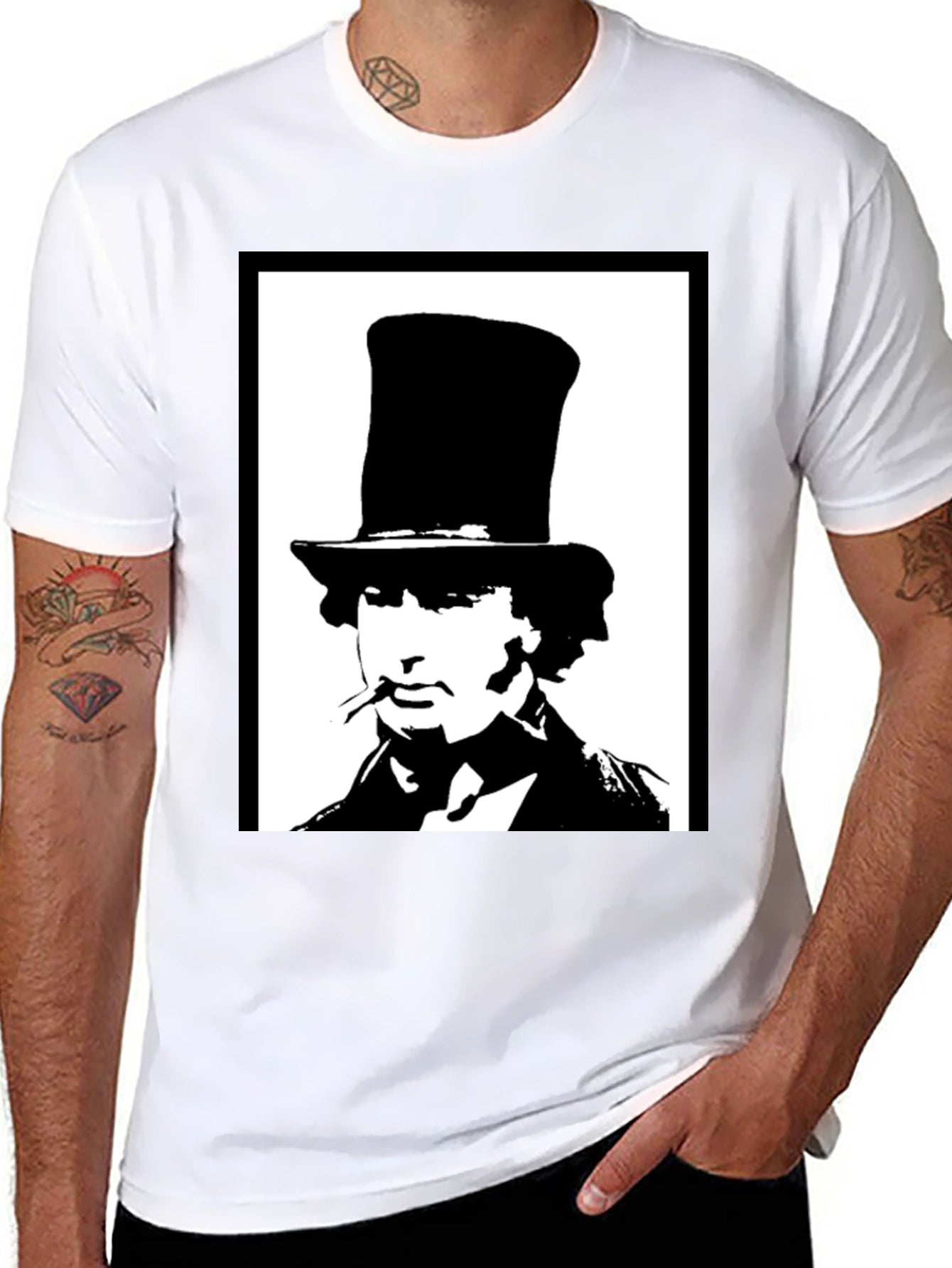 Top Hat Man Graphic Tee - Stylish Black T-Shirt
