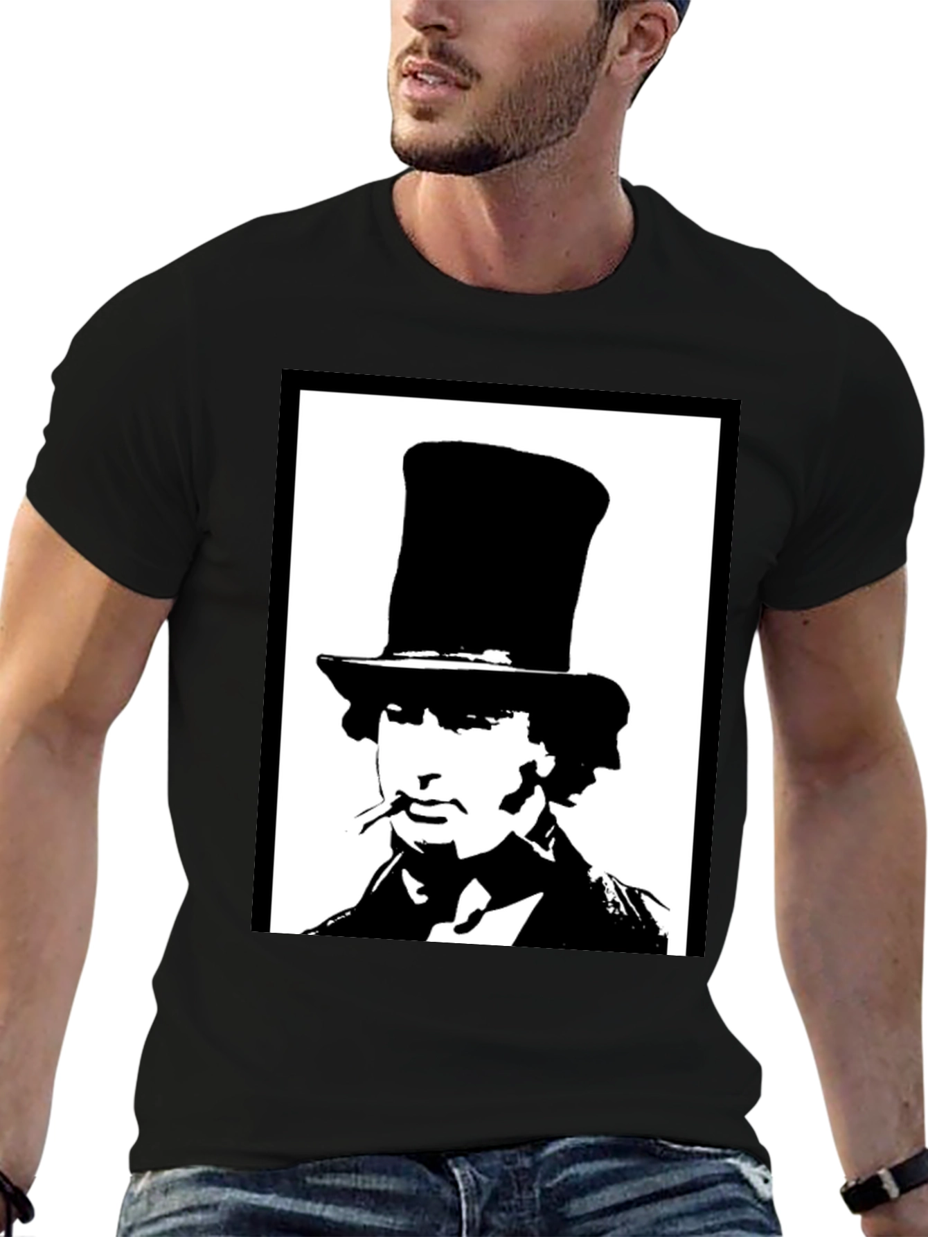 Top Hat Man Graphic Tee - Stylish Black T-Shirt