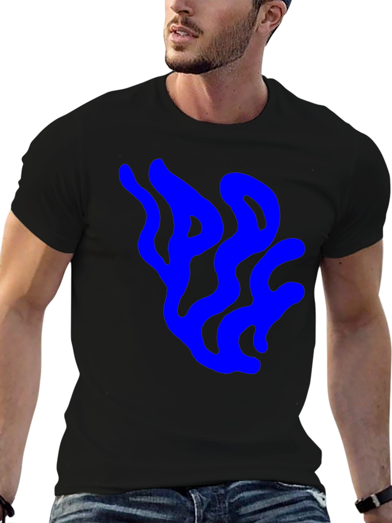 Abstract Blue Design Black T-Shirt