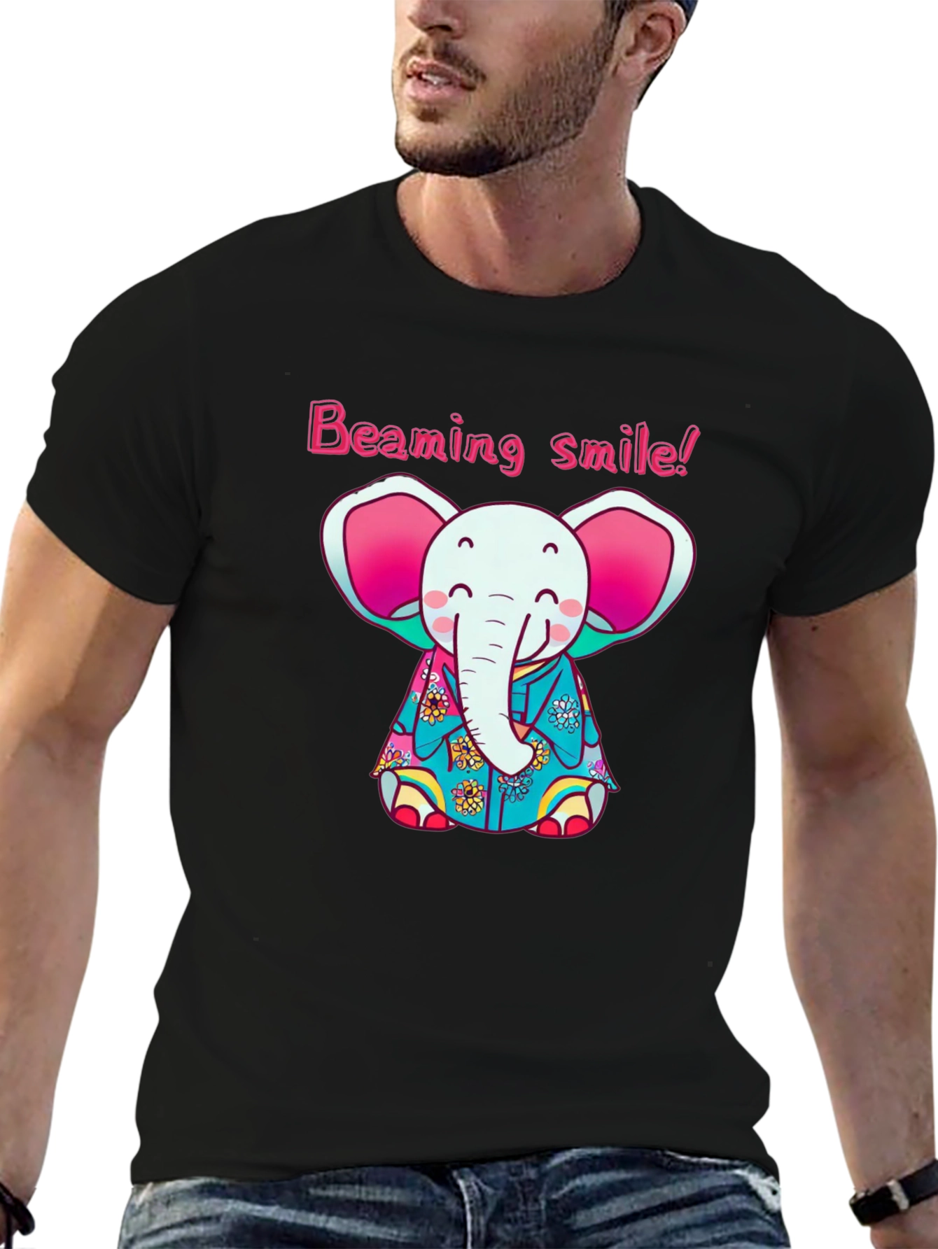 Cute Elephant Beaming Smile! Black T-Shirt