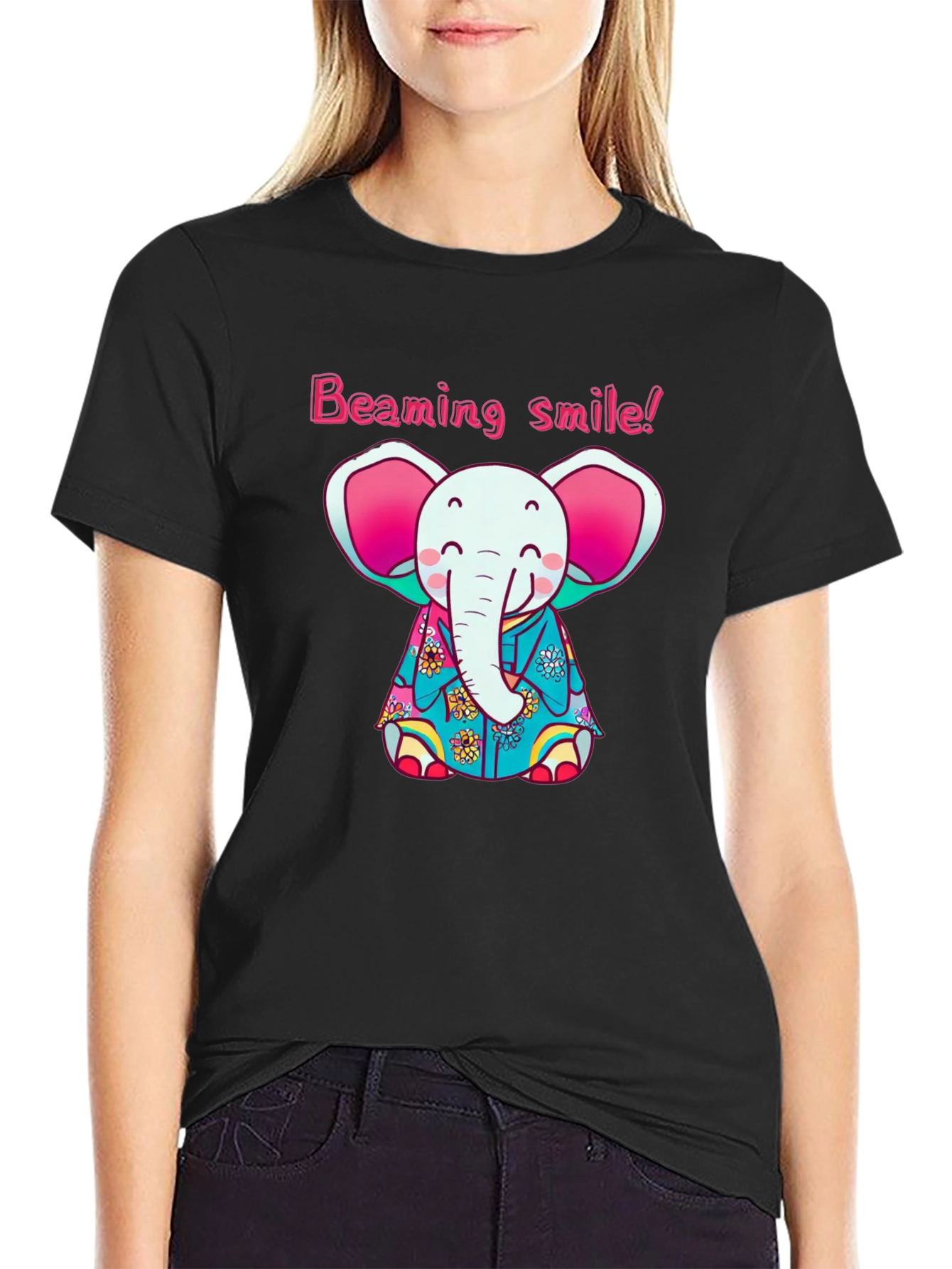 Cute Elephant Beaming Smile! Black T-Shirt