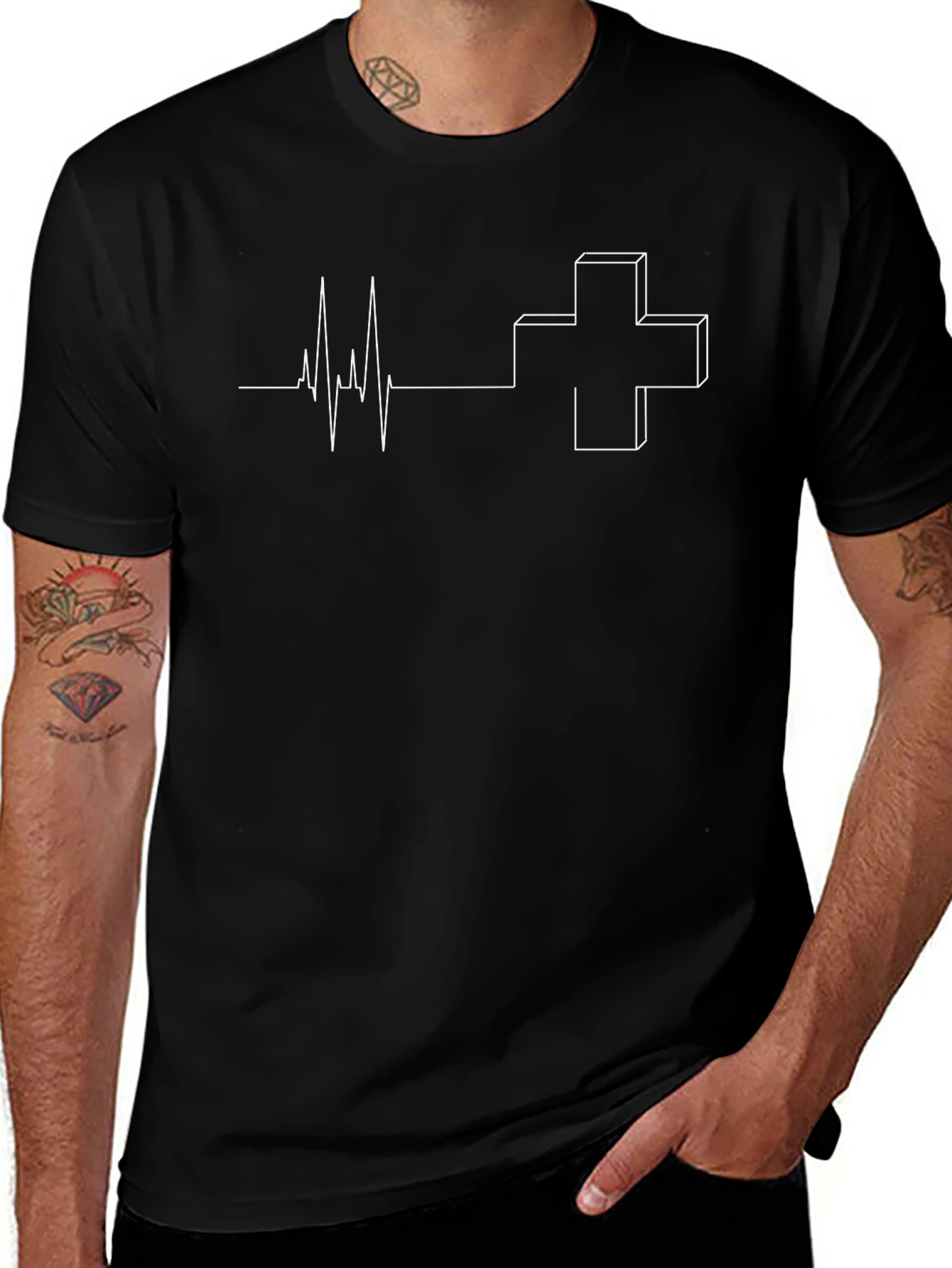 Heartbeat Medical Cross T-Shirt - Black