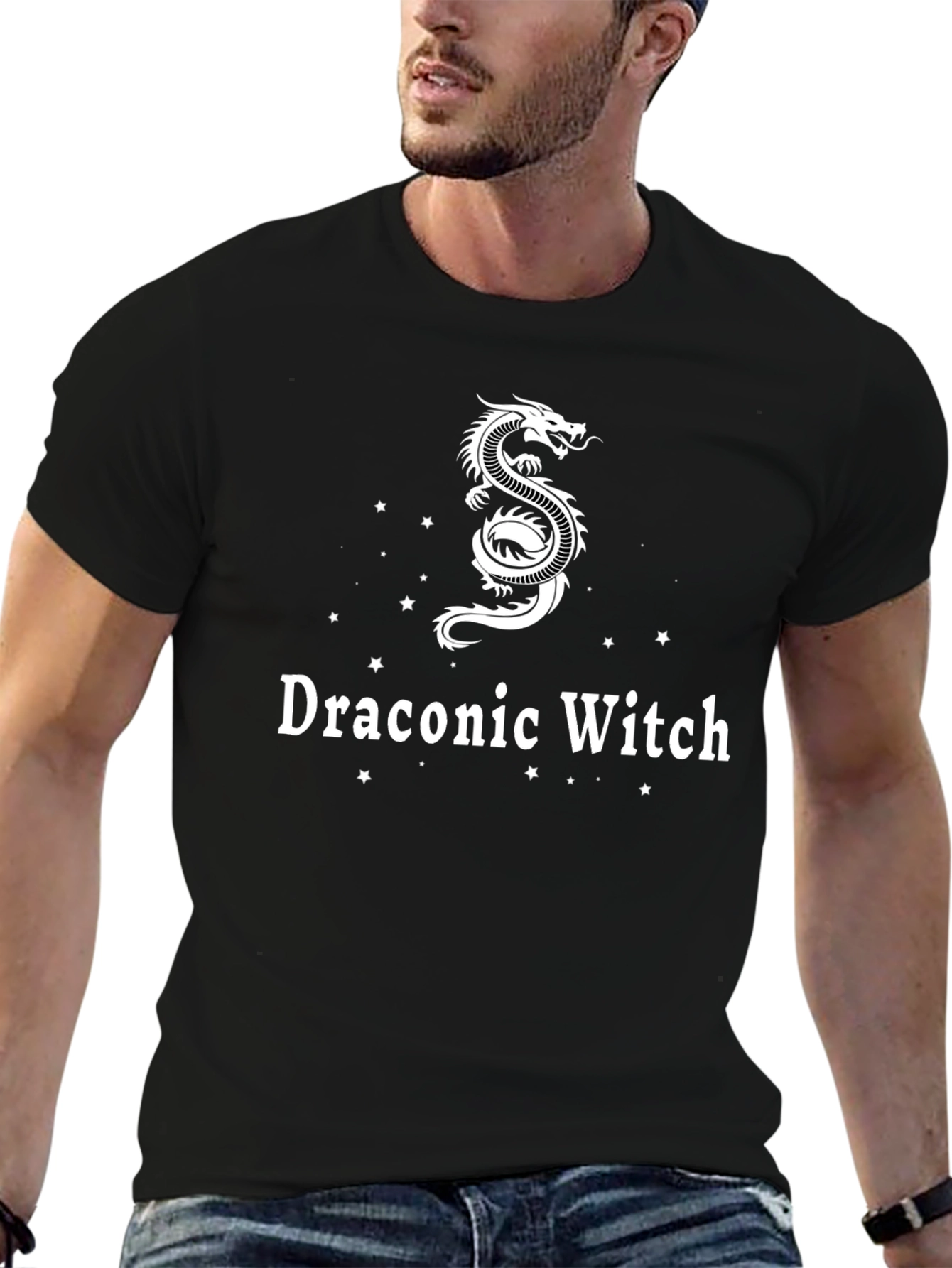 Draconic Witch Graphic Tee - Black Cotton T-Shirt