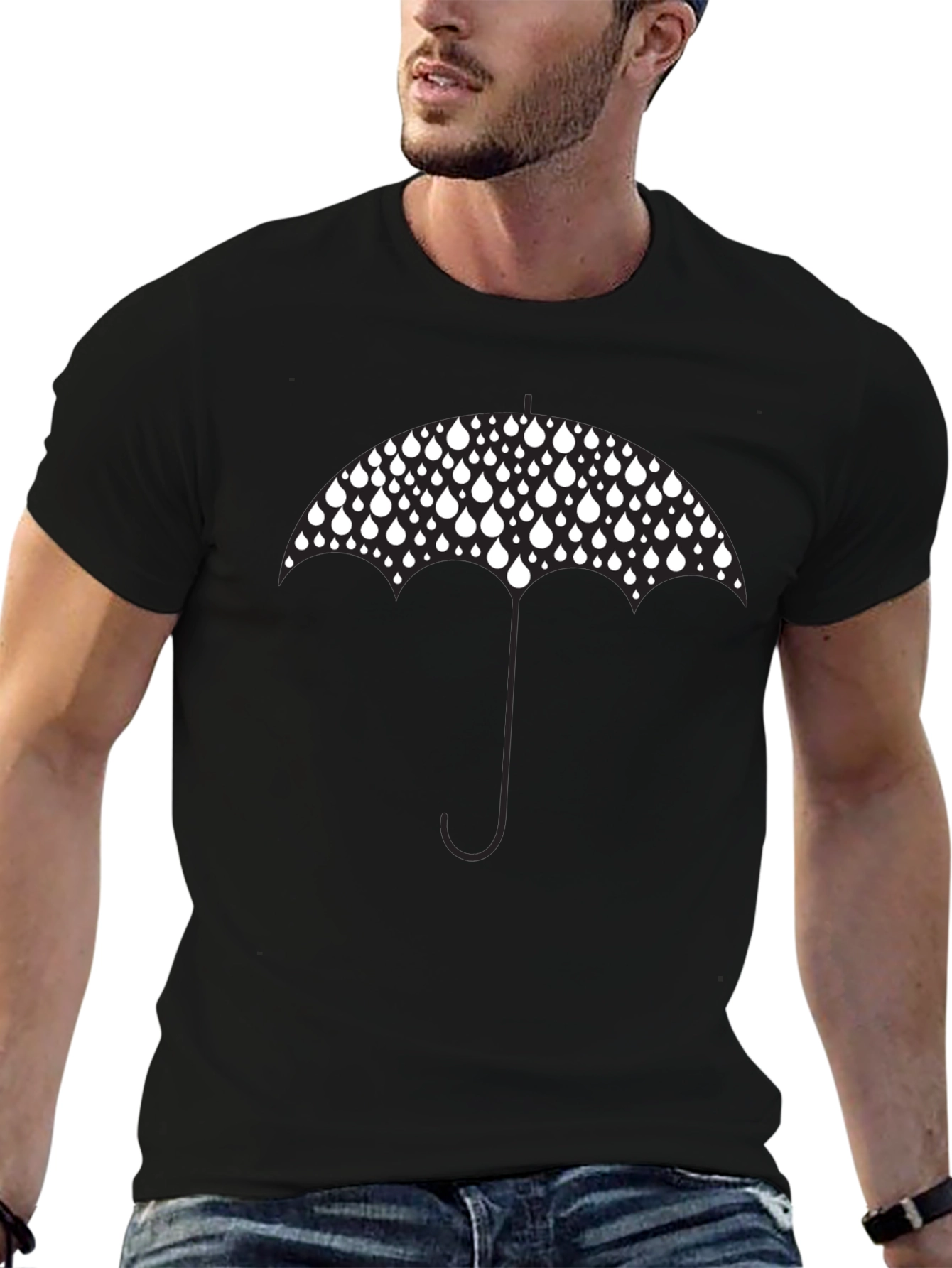 Raindrop Umbrella Graphic Tee - Stylish Black T-Shirt