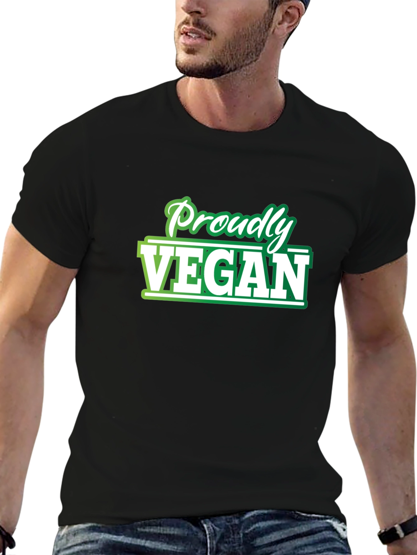 Proudly Vegan T-Shirt - Green and White Graphic Tee