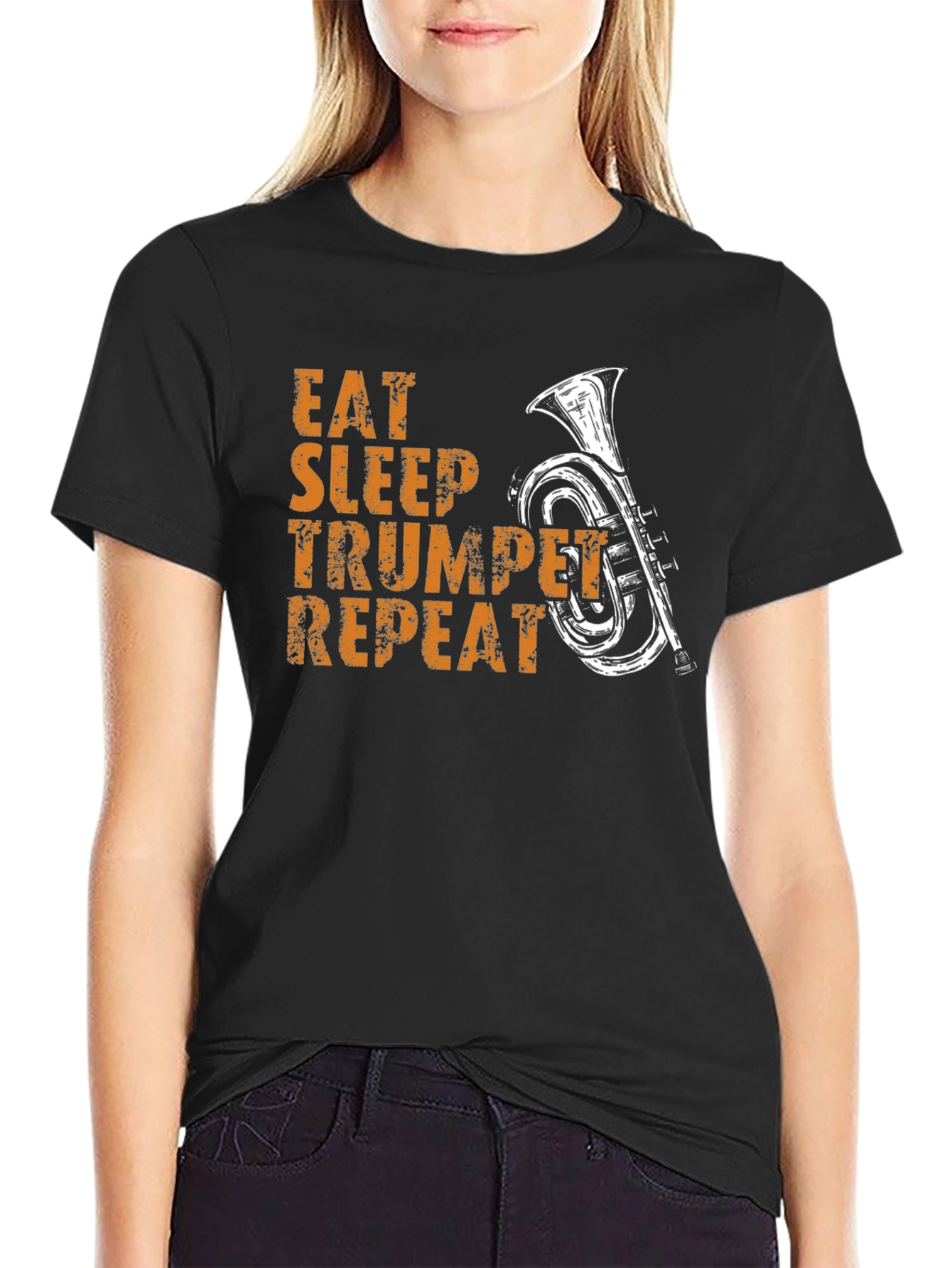 Eat Sleep Trumpet Repeat Black T-Shirt