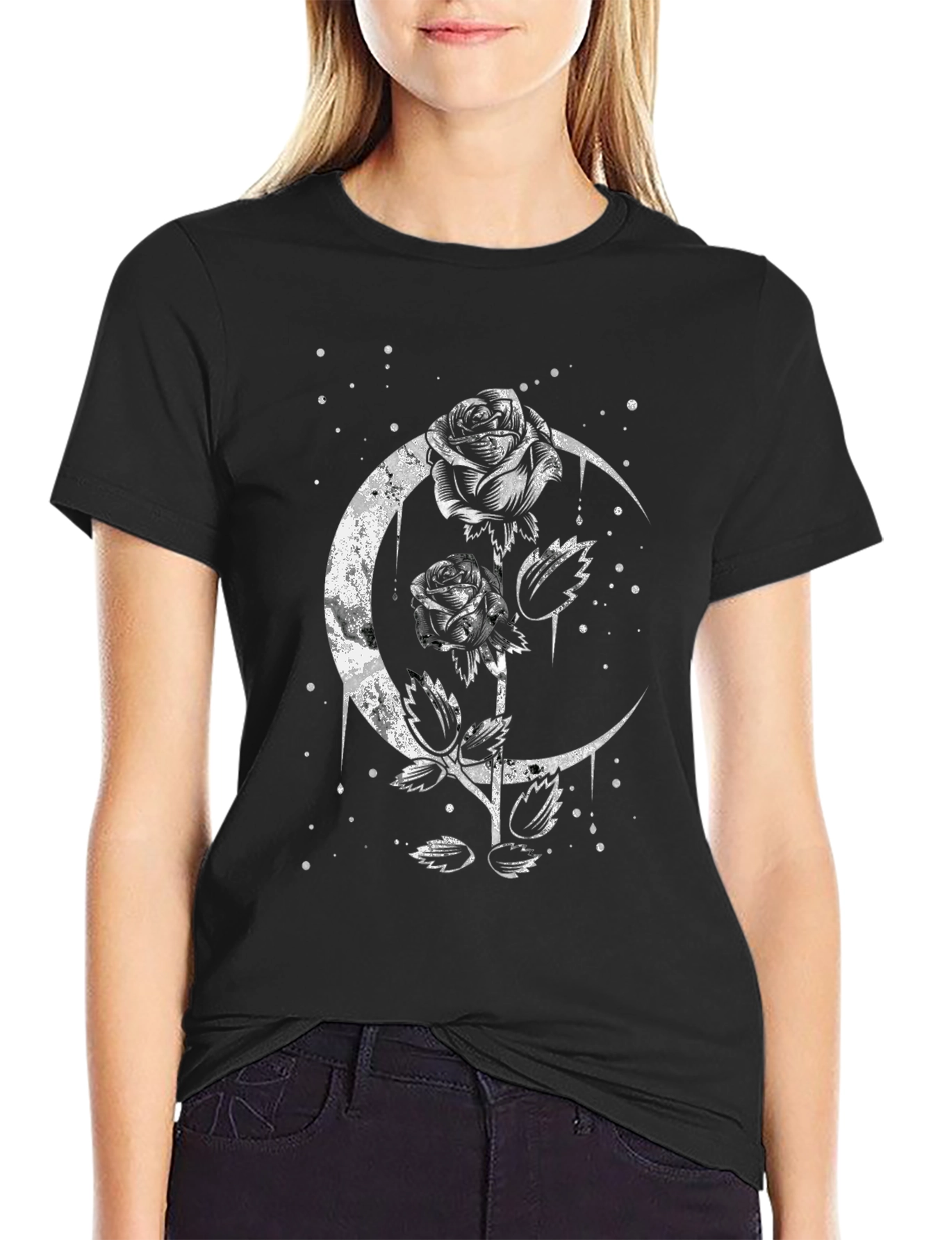Gothic Rose & Moon Graphic Tee