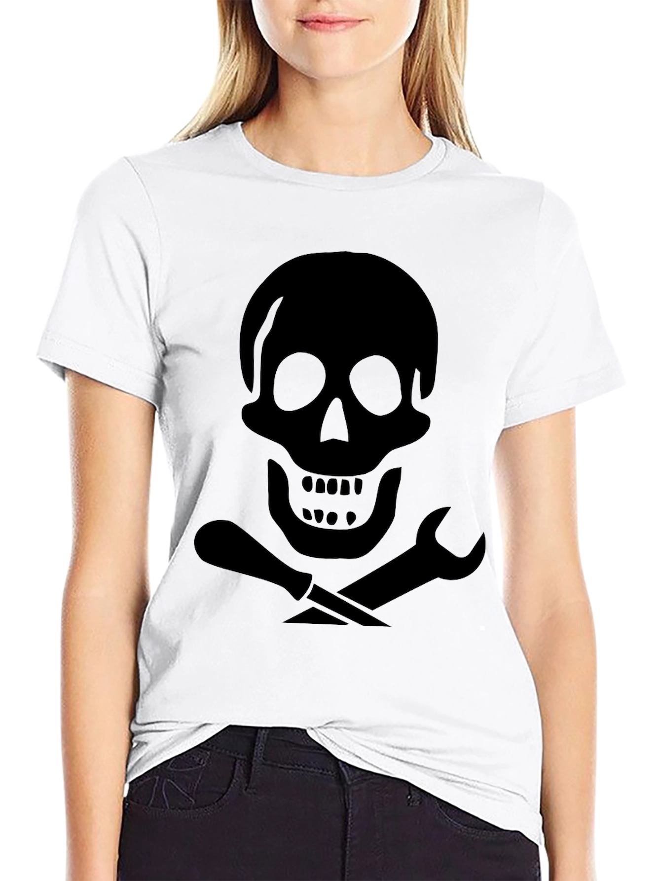 Skull & Tools Graphic Print Black T-Shirt
