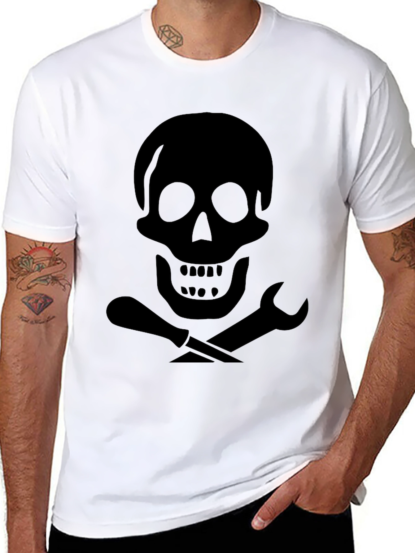 Skull & Tools Graphic Print Black T-Shirt