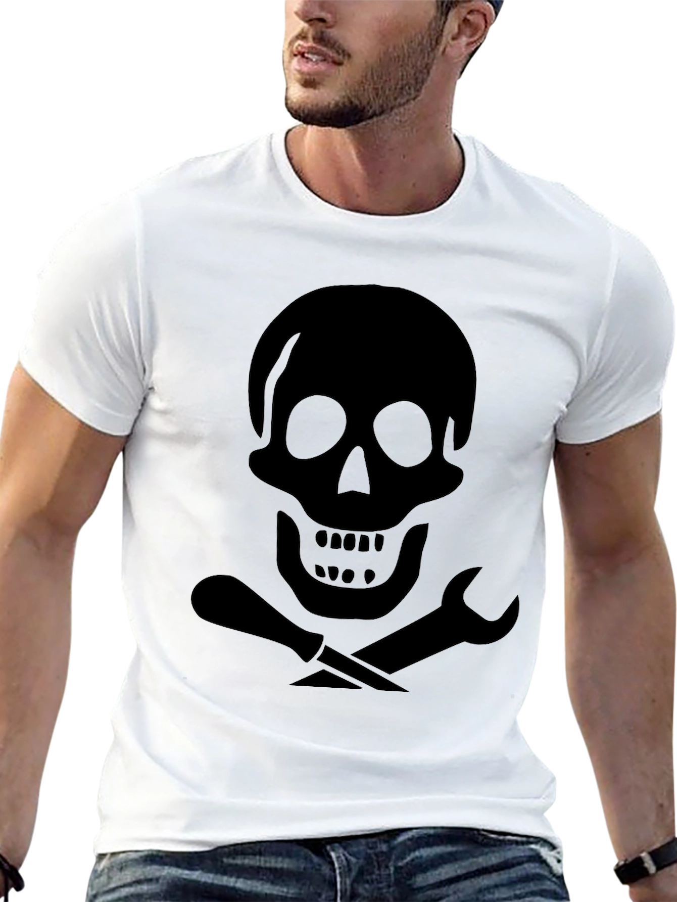 Skull & Tools Graphic Print Black T-Shirt