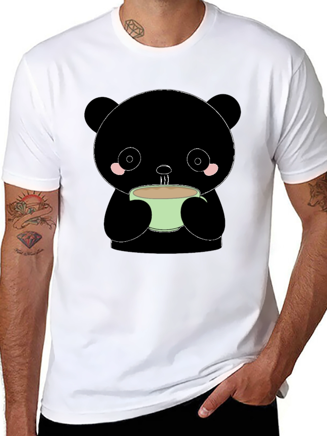 Cute Panda Bear Drinking Coffee T-Shirt