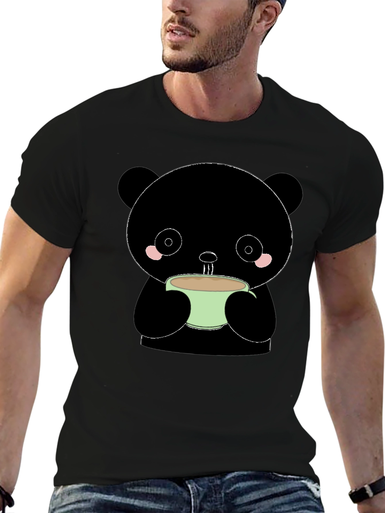 Cute Panda Bear Drinking Coffee T-Shirt