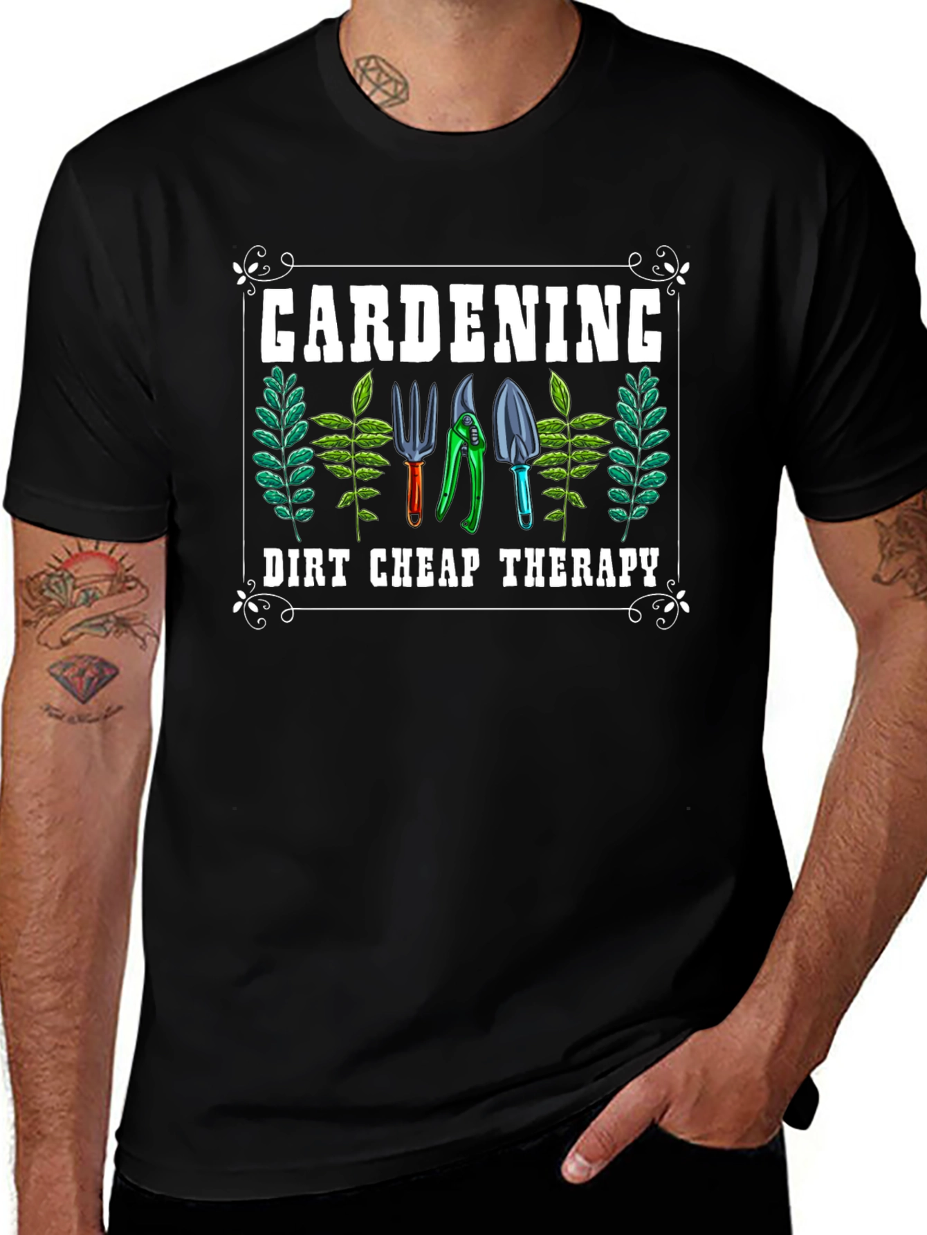 Gardening Therapy Black T-Shirt