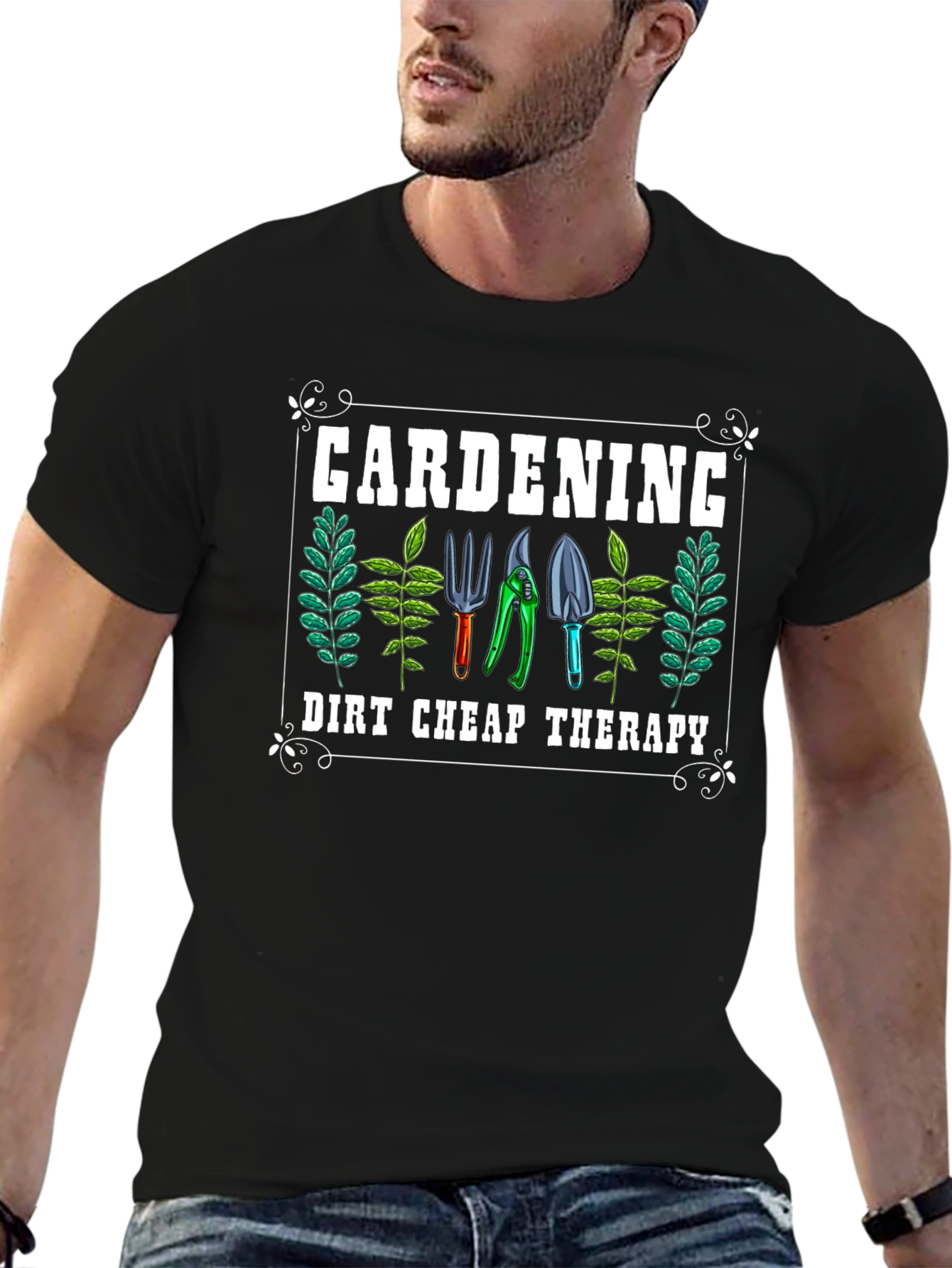 Gardening Therapy Black T-Shirt