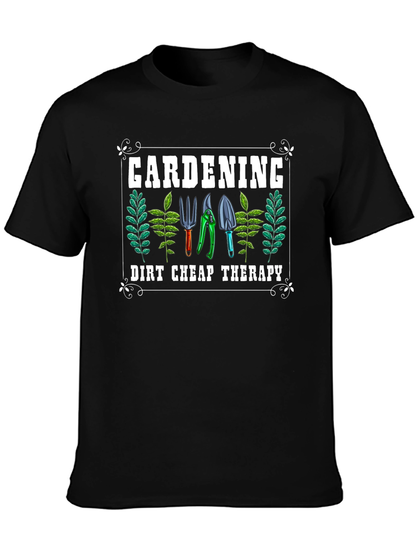 Gardening Therapy Black T-Shirt