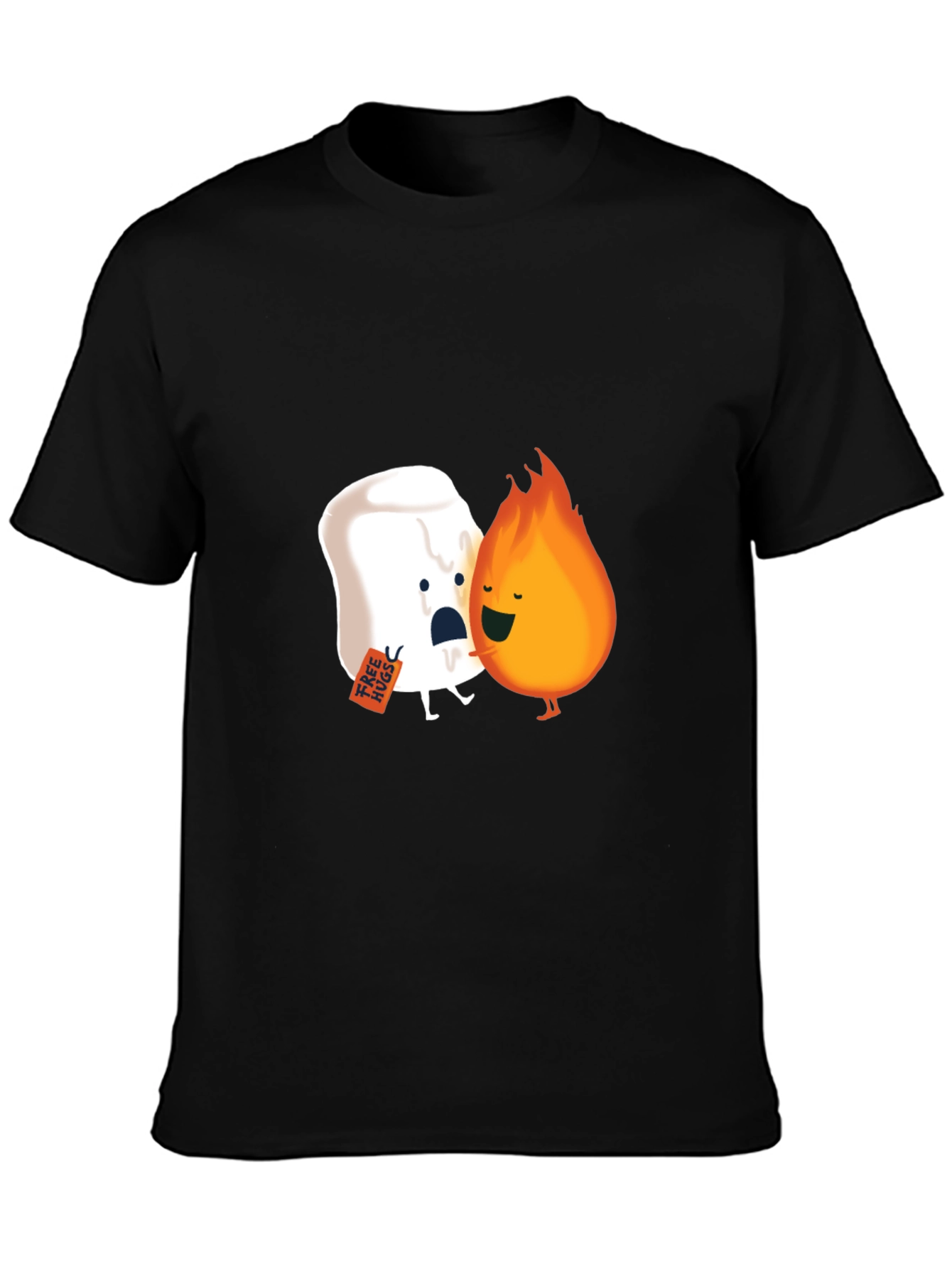 Funny Marshmallow Fire Hug Black T-Shirt