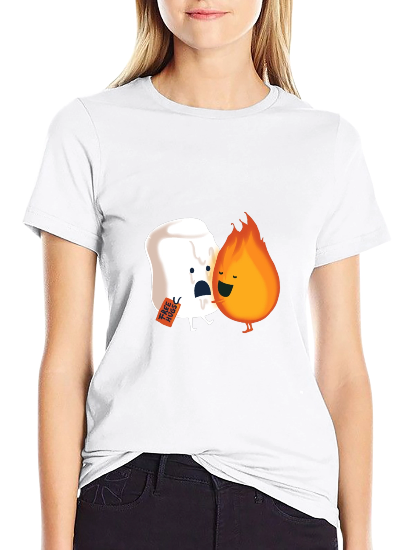 Funny Marshmallow Fire Hug Black T-Shirt