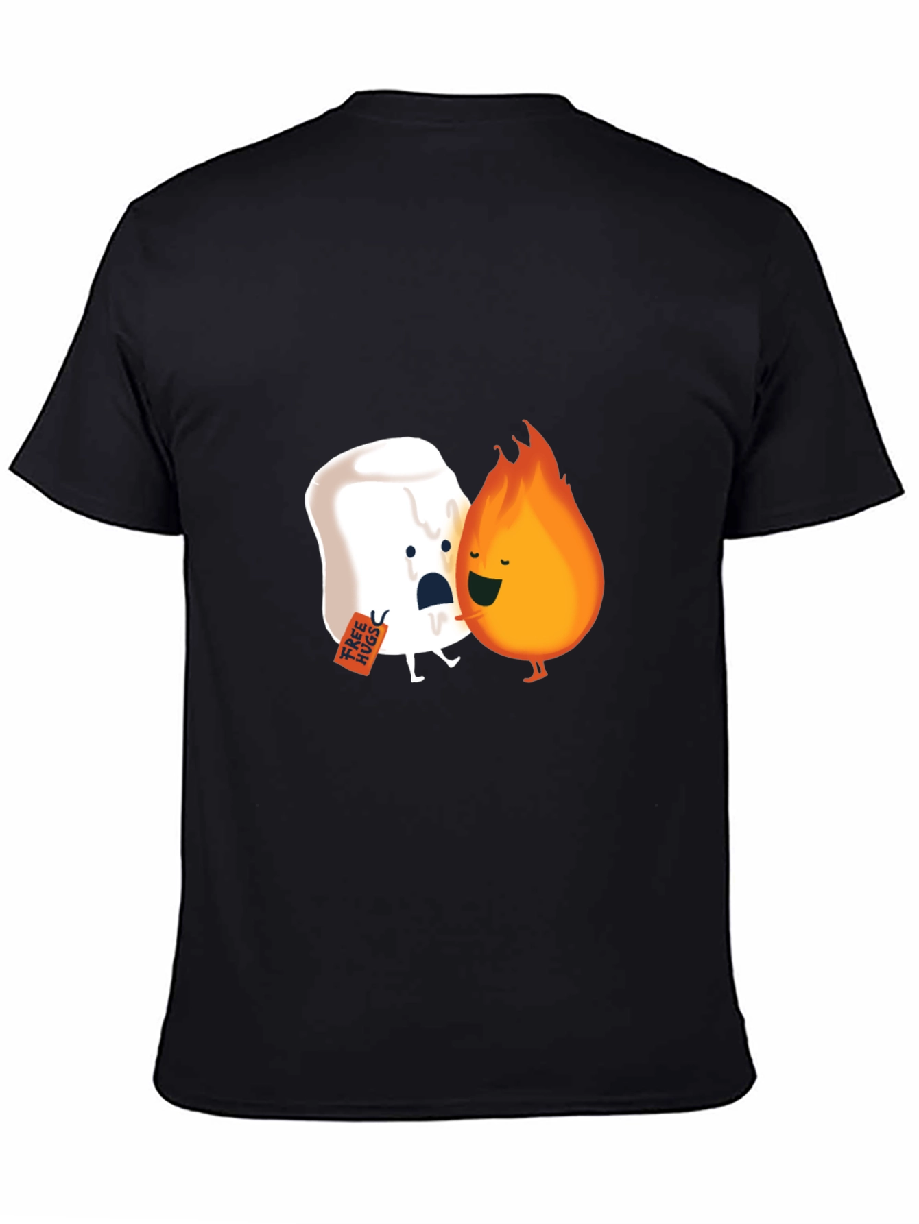 Funny Marshmallow Fire Hug Black T-Shirt