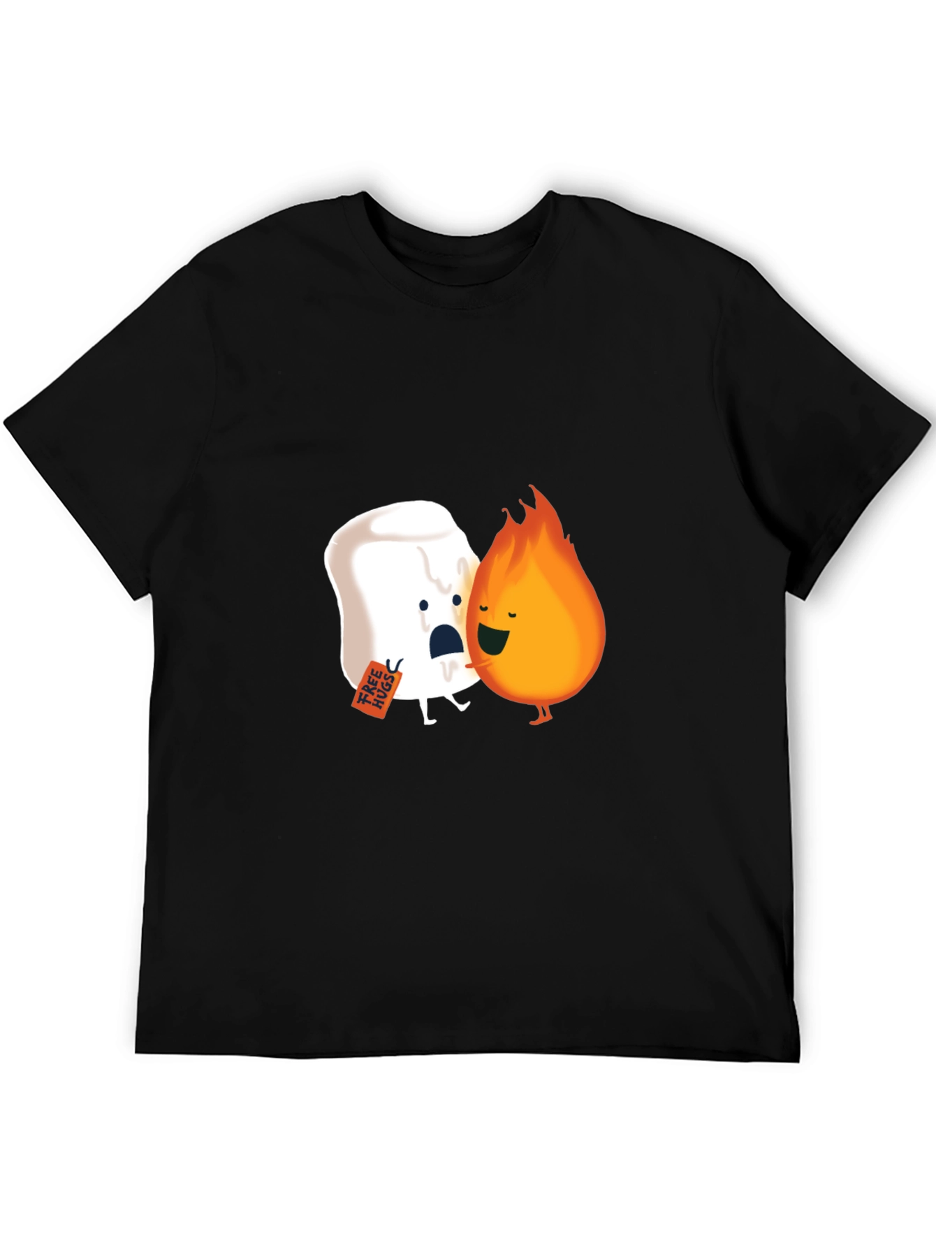 Funny Marshmallow Fire Hug Black T-Shirt