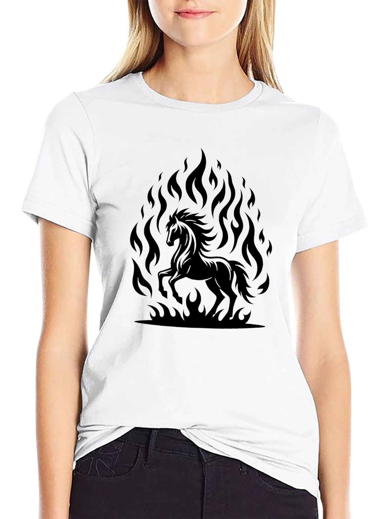 Fiery Horse Graphic T-Shirt - Black