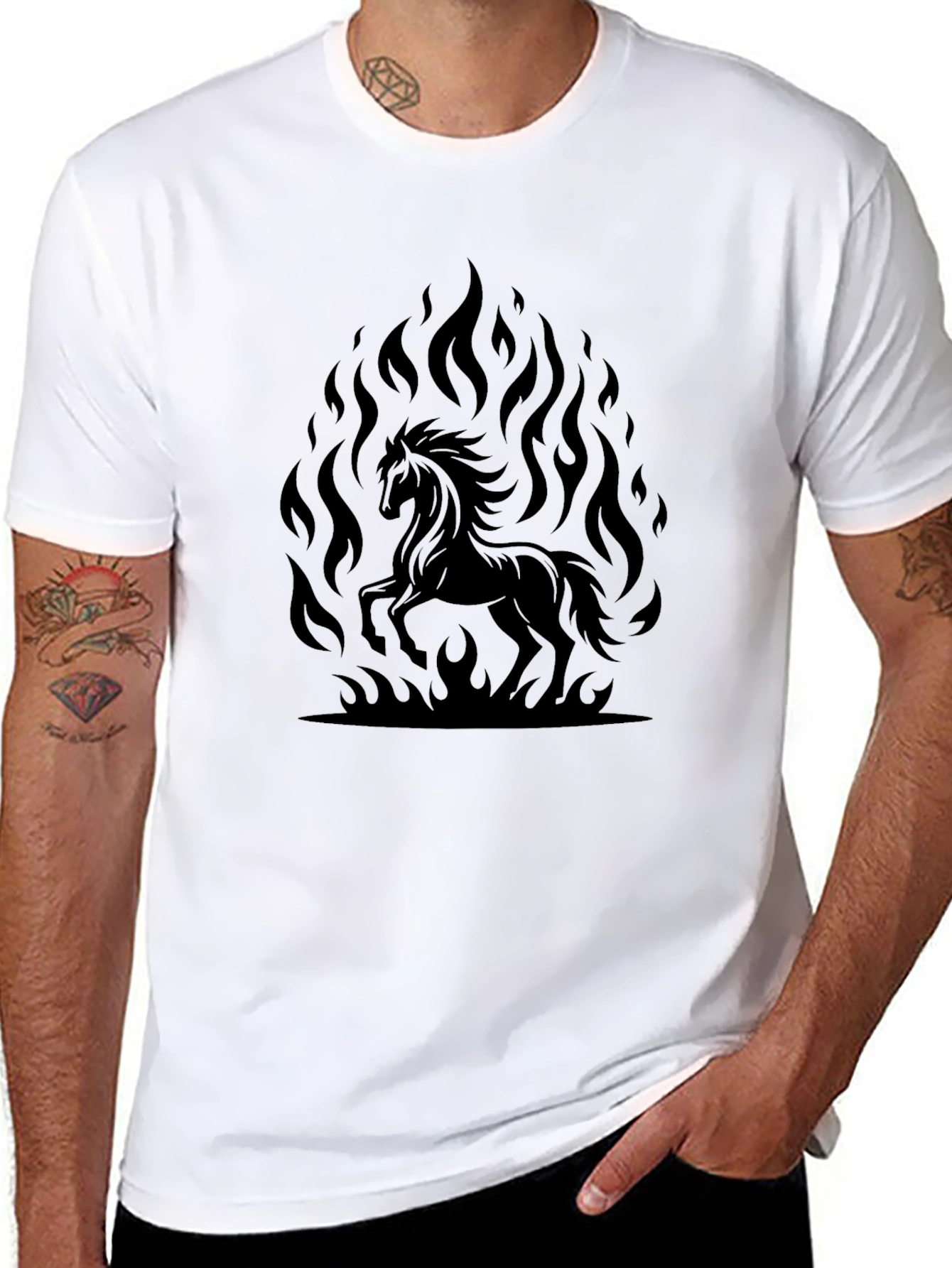 Fiery Horse Graphic T-Shirt - Black
