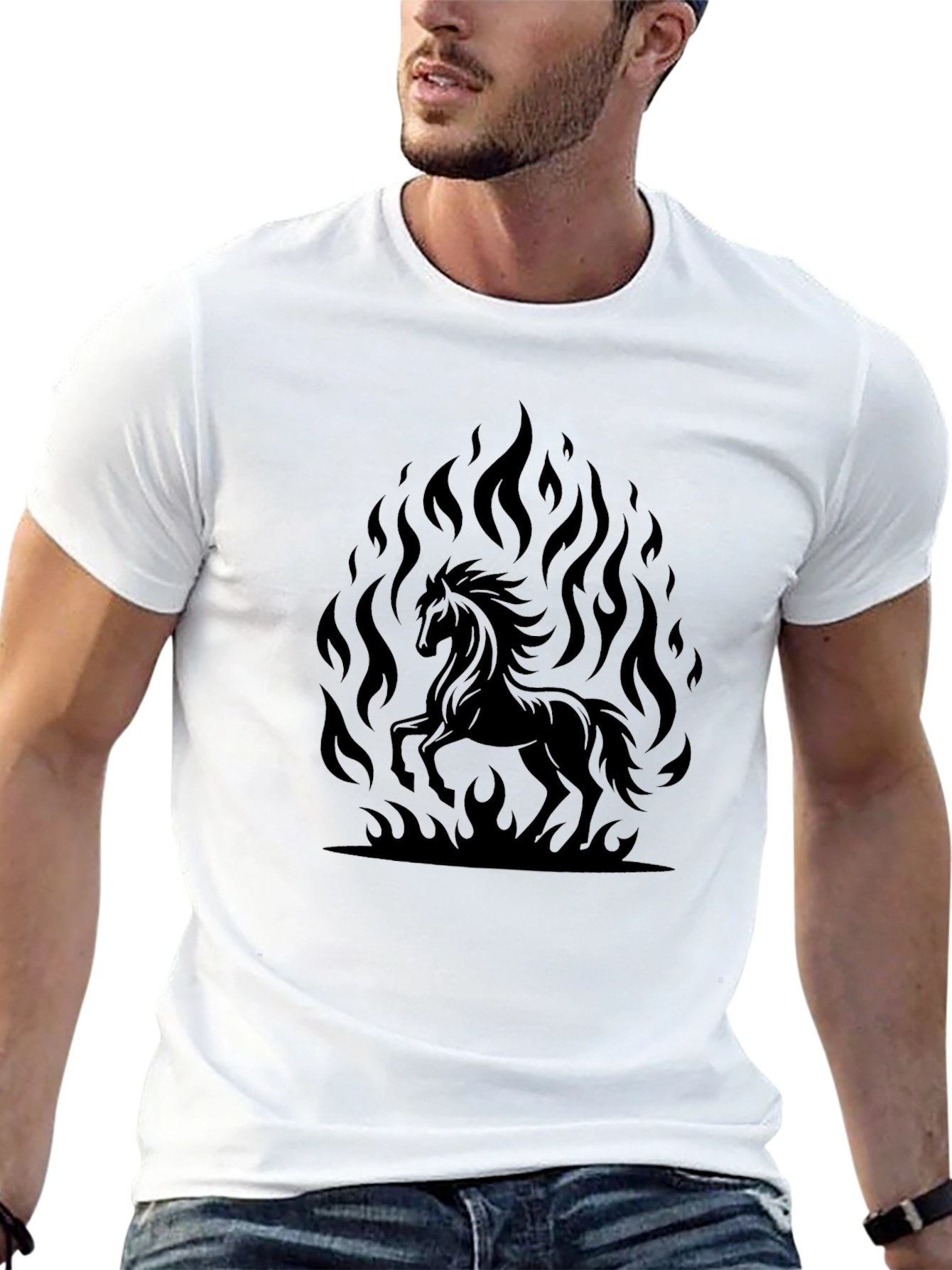 Fiery Horse Graphic T-Shirt - Black