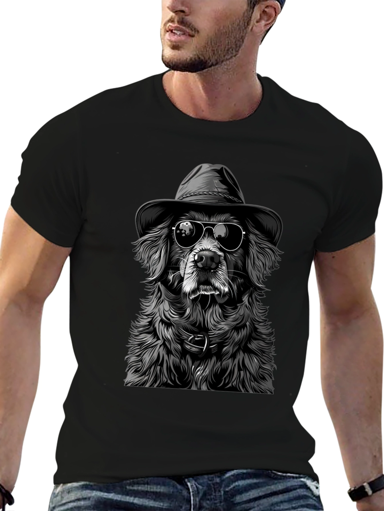Cool Dog T-Shirt: Dog Wearing Hat and Shades