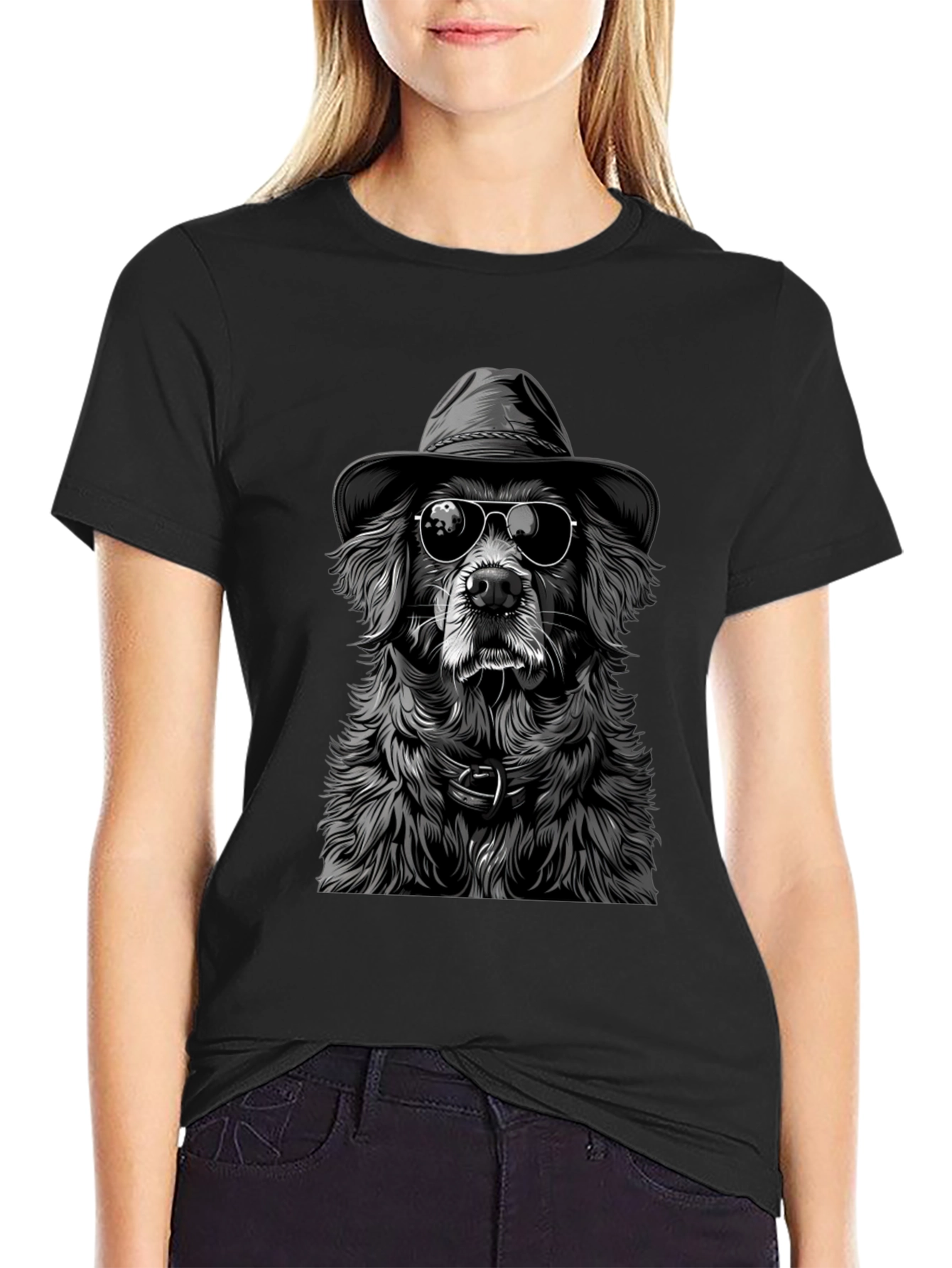 Cool Dog T-Shirt: Dog Wearing Hat and Shades