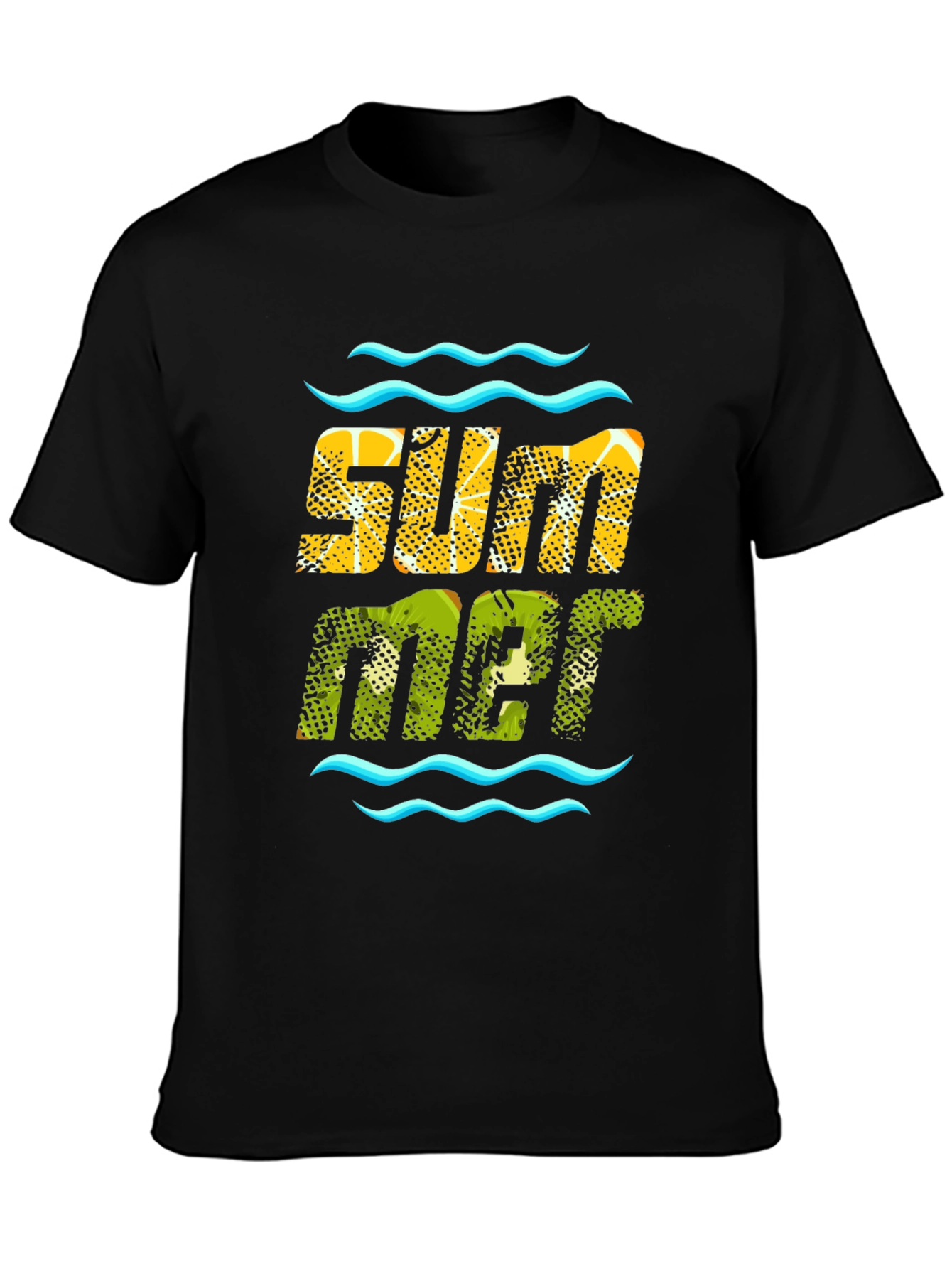 Summer Fruit Print Black T-Shirt