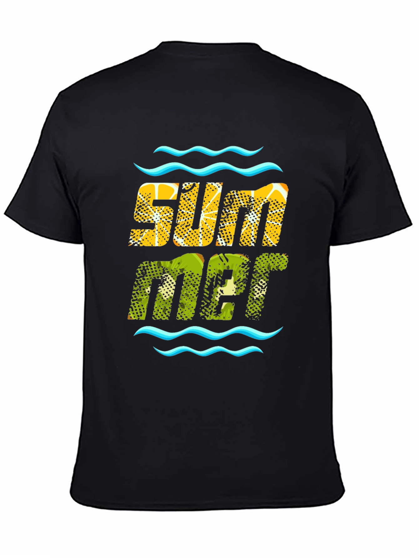 Summer Fruit Print Black T-Shirt