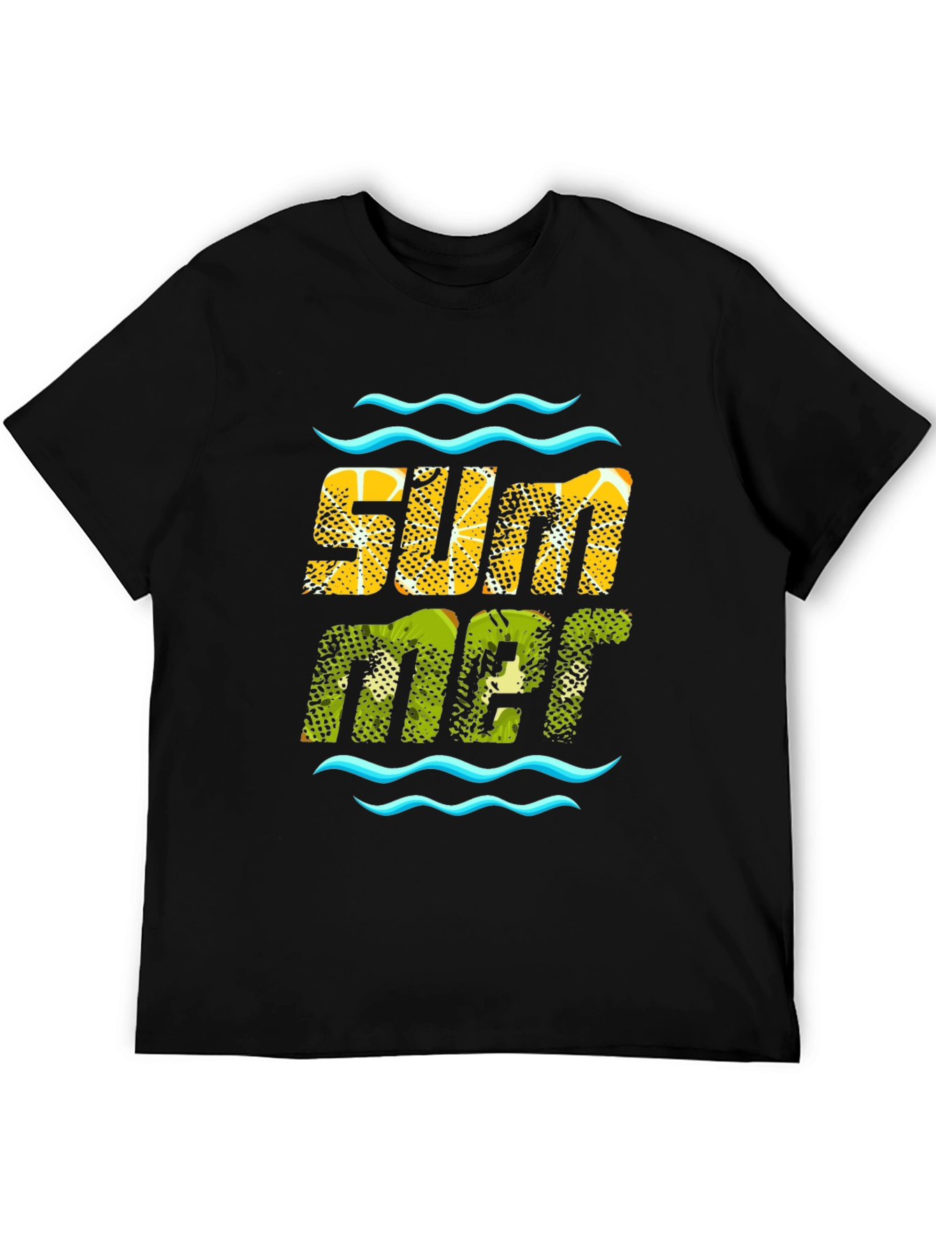 Summer Fruit Print Black T-Shirt