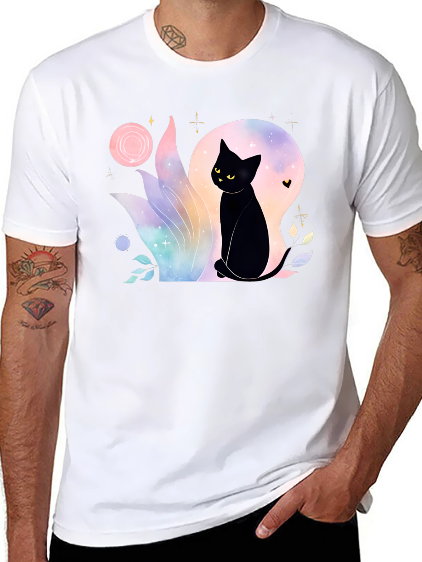 Mystical Black Cat Graphic T-Shirt