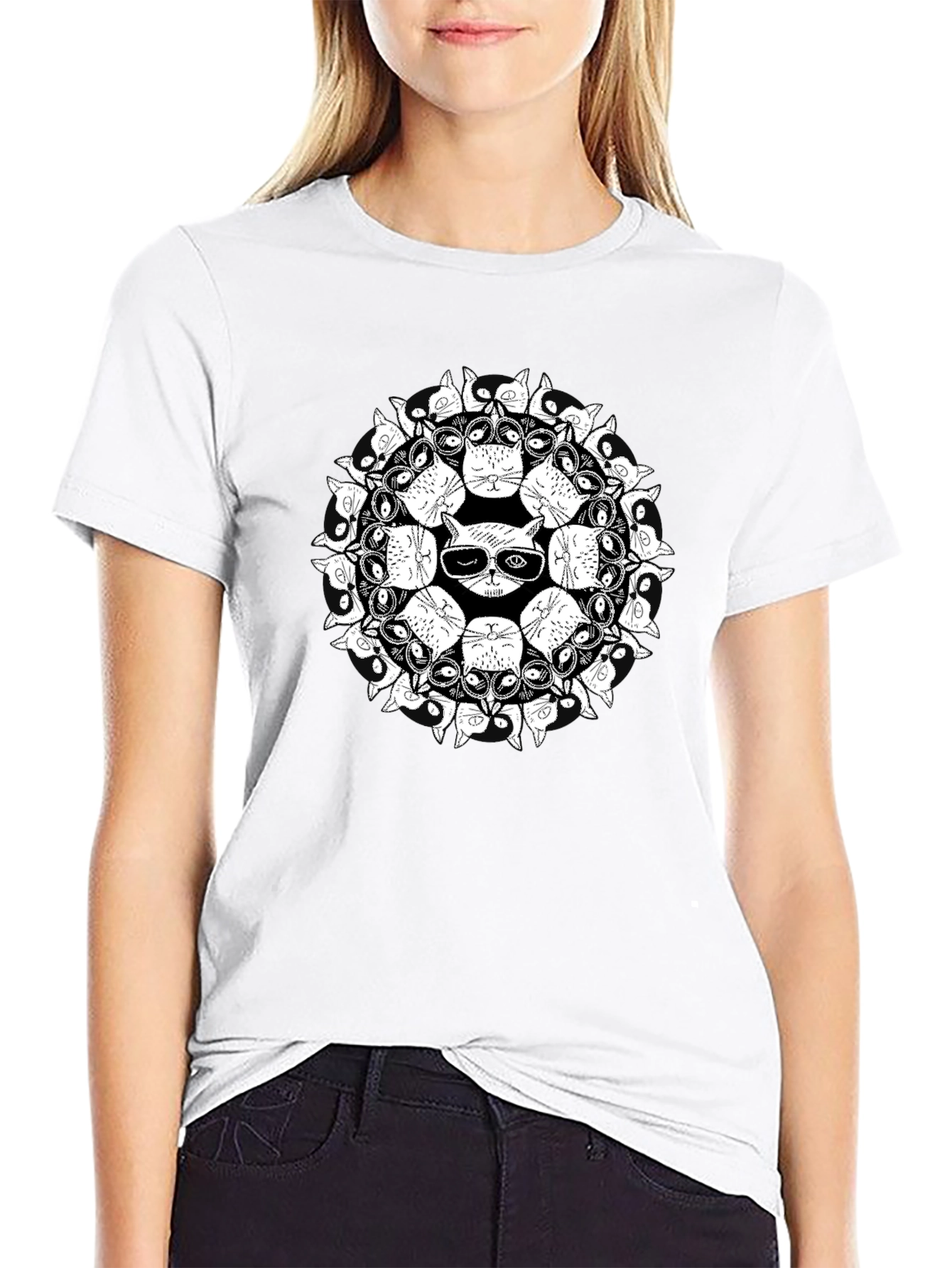 Cool Cat Mandala Graphic T-Shirt
