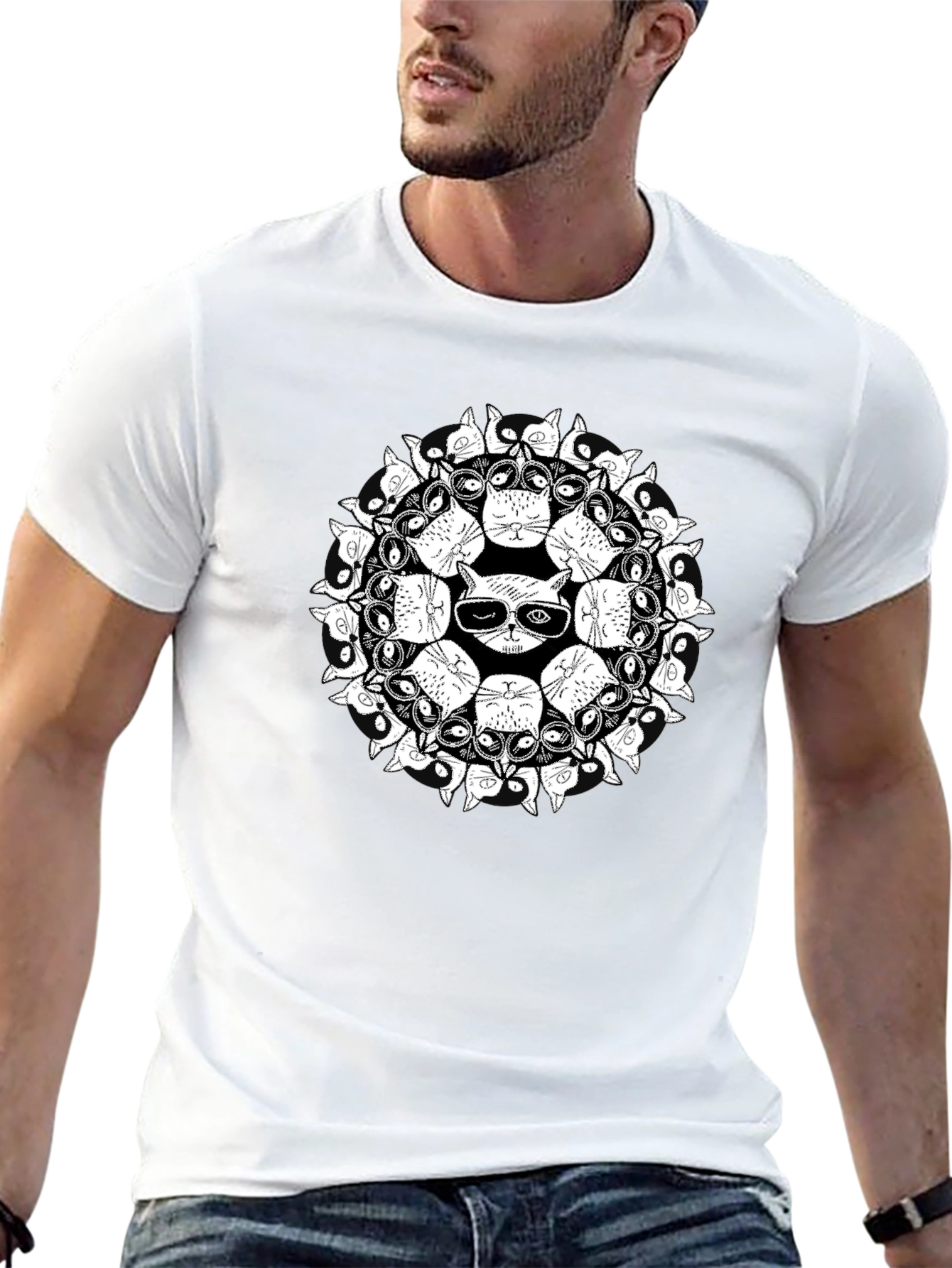 Cool Cat Mandala Graphic T-Shirt