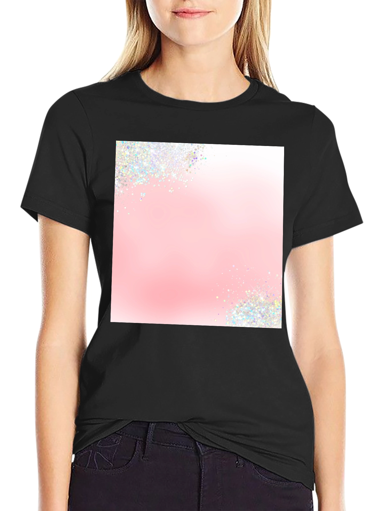 Trendy Black T-Shirt with Sparkle Design