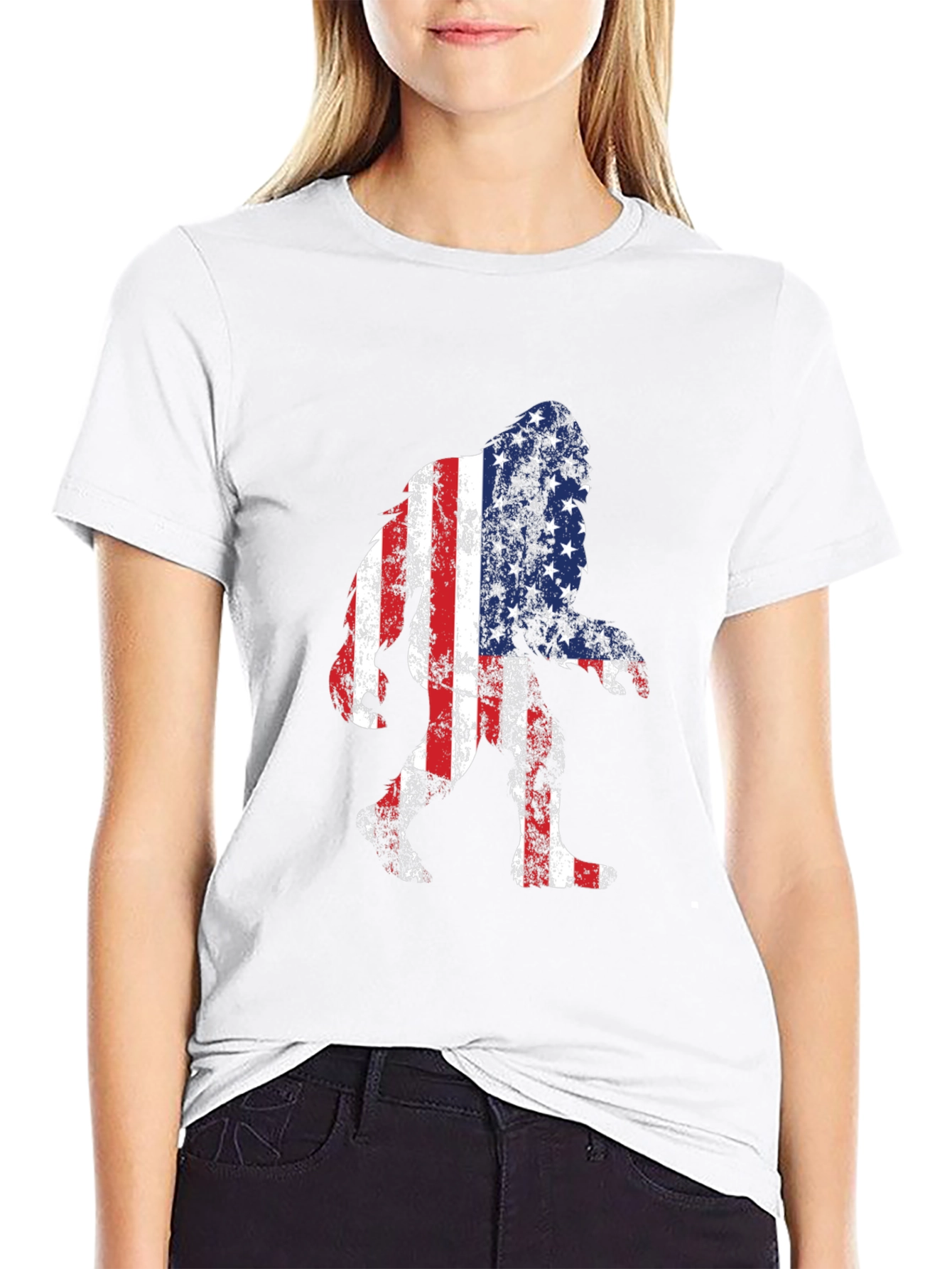 USA Flag Bigfoot T-Shirt - Patriotic Sasquatch Tee