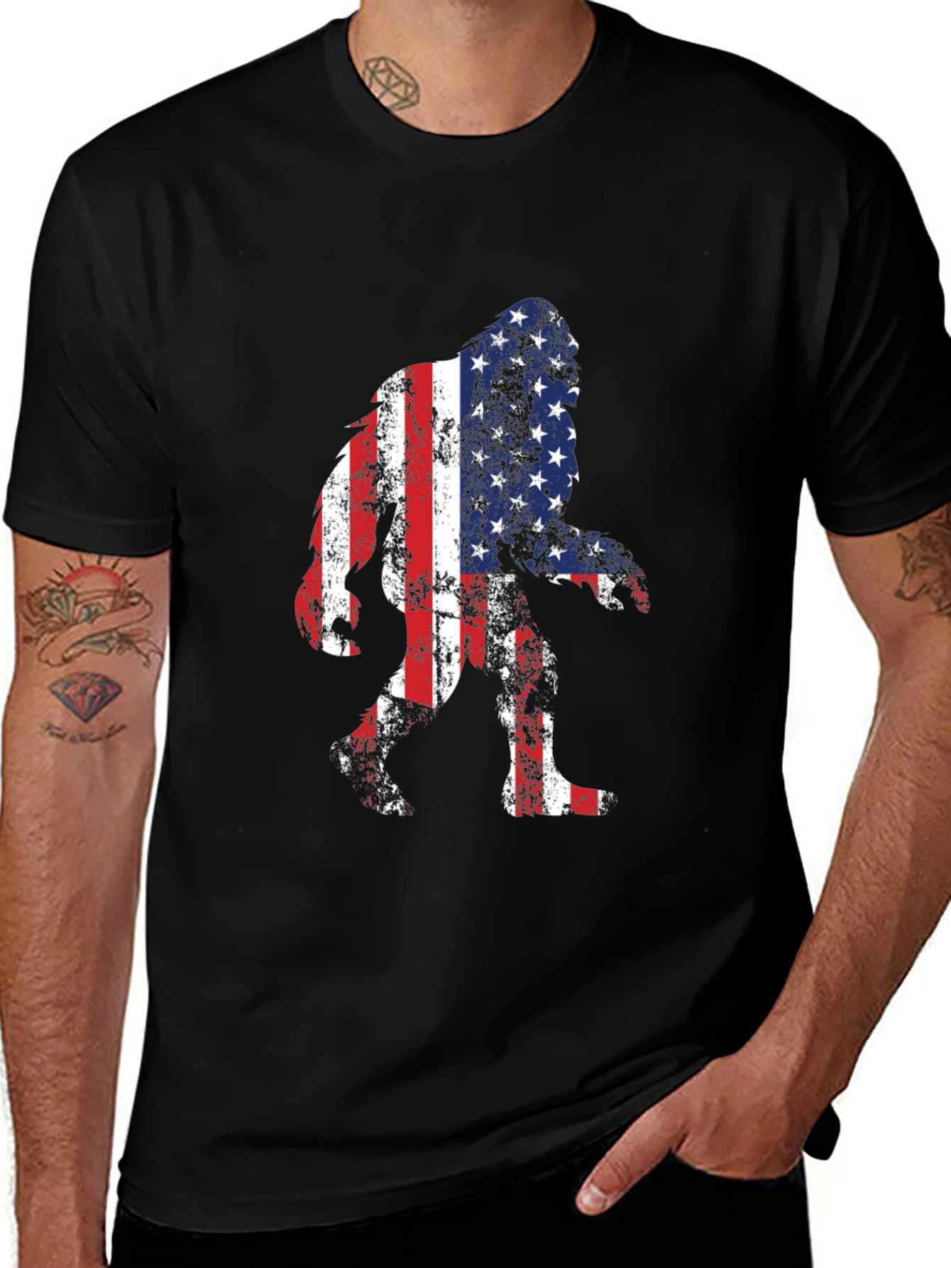 USA Flag Bigfoot T-Shirt - Patriotic Sasquatch Tee