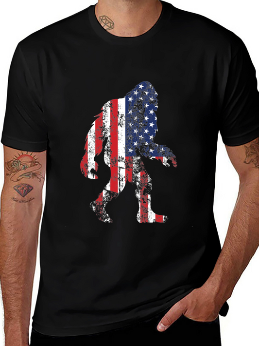 USA Flag Bigfoot T-Shirt - Patriotic Sasquatch Tee