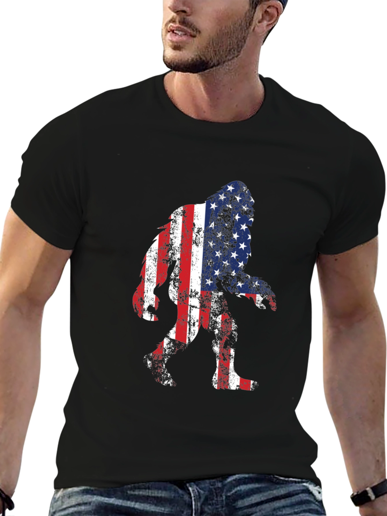 USA Flag Bigfoot T-Shirt - Patriotic Sasquatch Tee