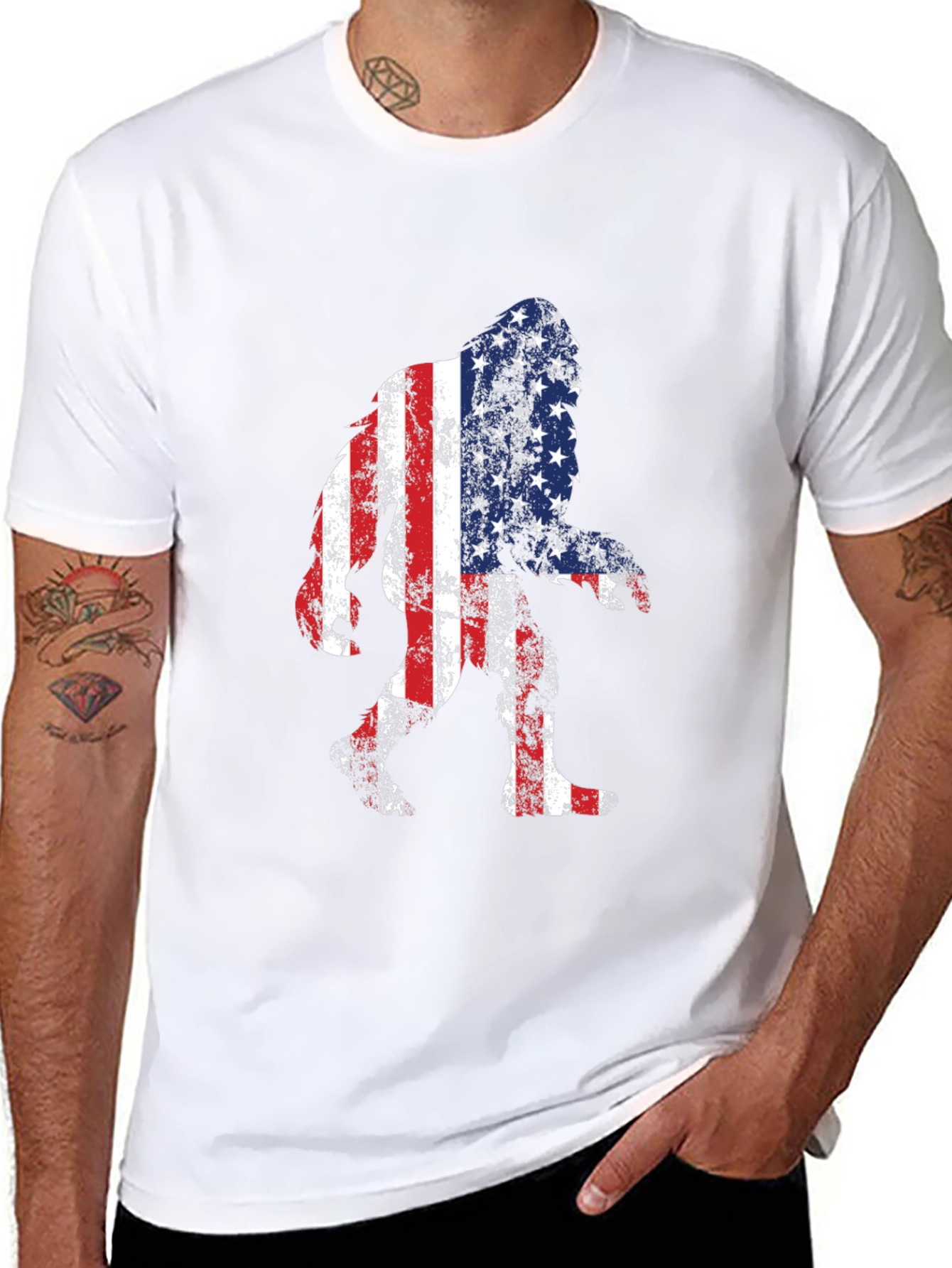 USA Flag Bigfoot T-Shirt - Patriotic Sasquatch Tee