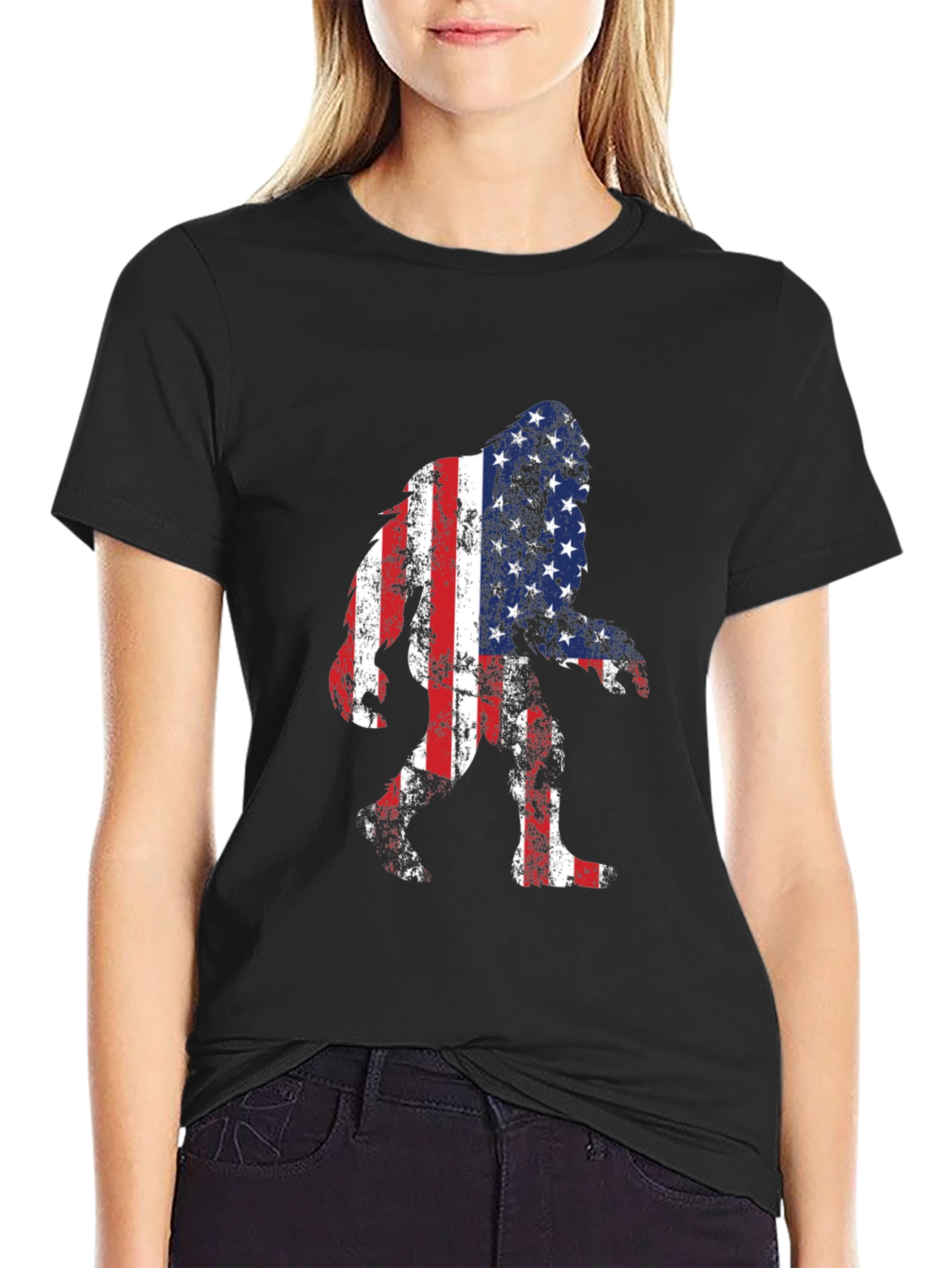 USA Flag Bigfoot T-Shirt - Patriotic Sasquatch Tee
