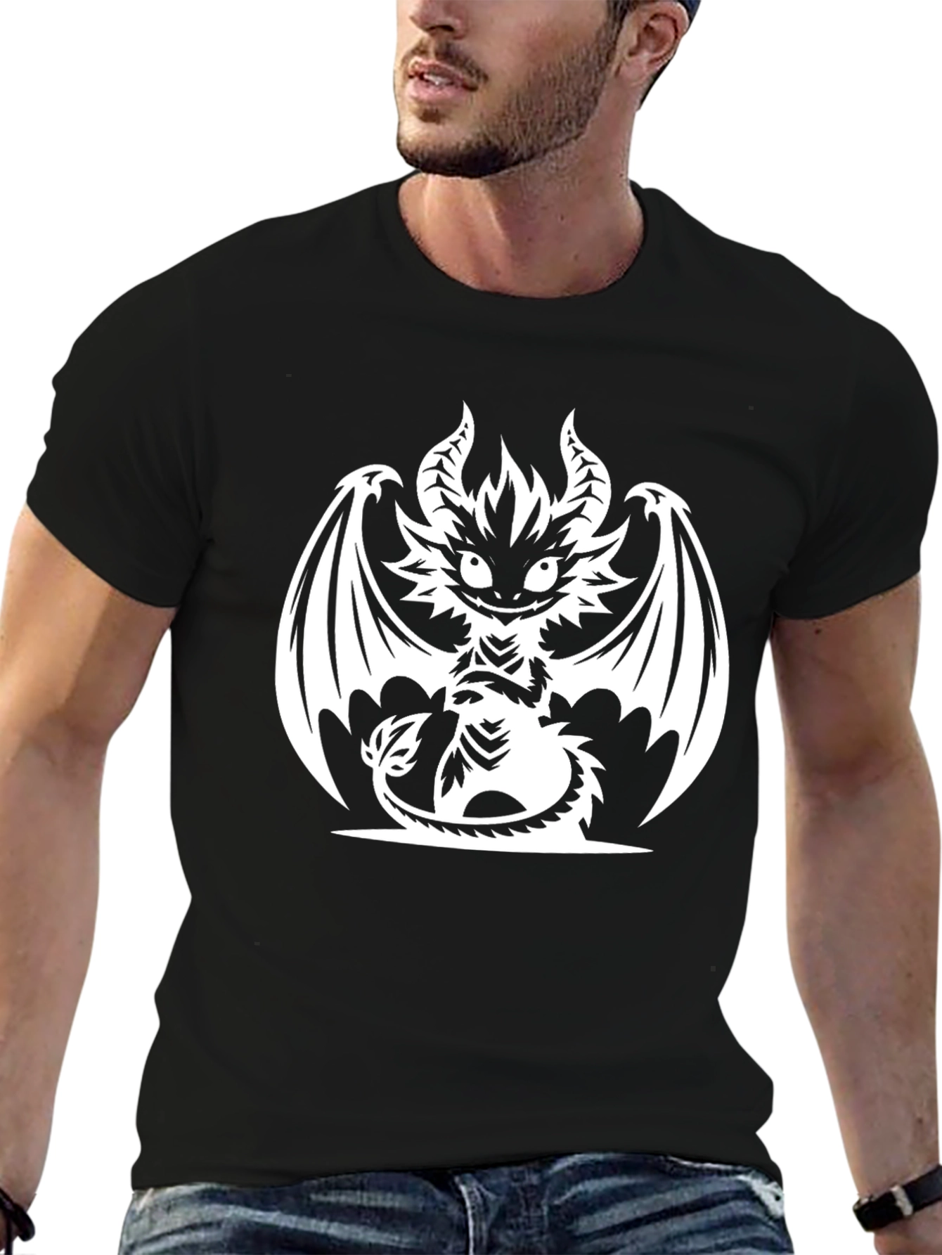 Mens Black T-Shirt with Dragon Graphic