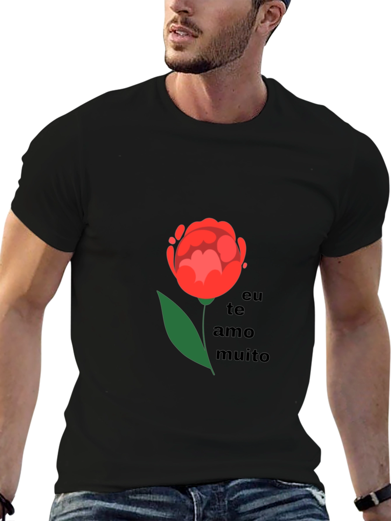 Romantic Eu Te Amo Muito Flower Graphic T-Shirt