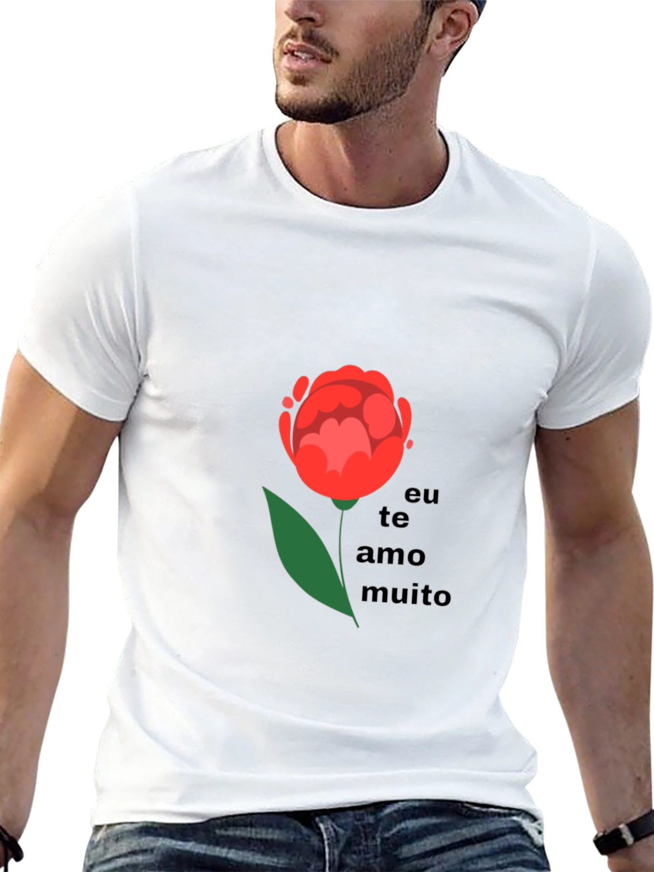 Romantic Eu Te Amo Muito Flower Graphic T-Shirt